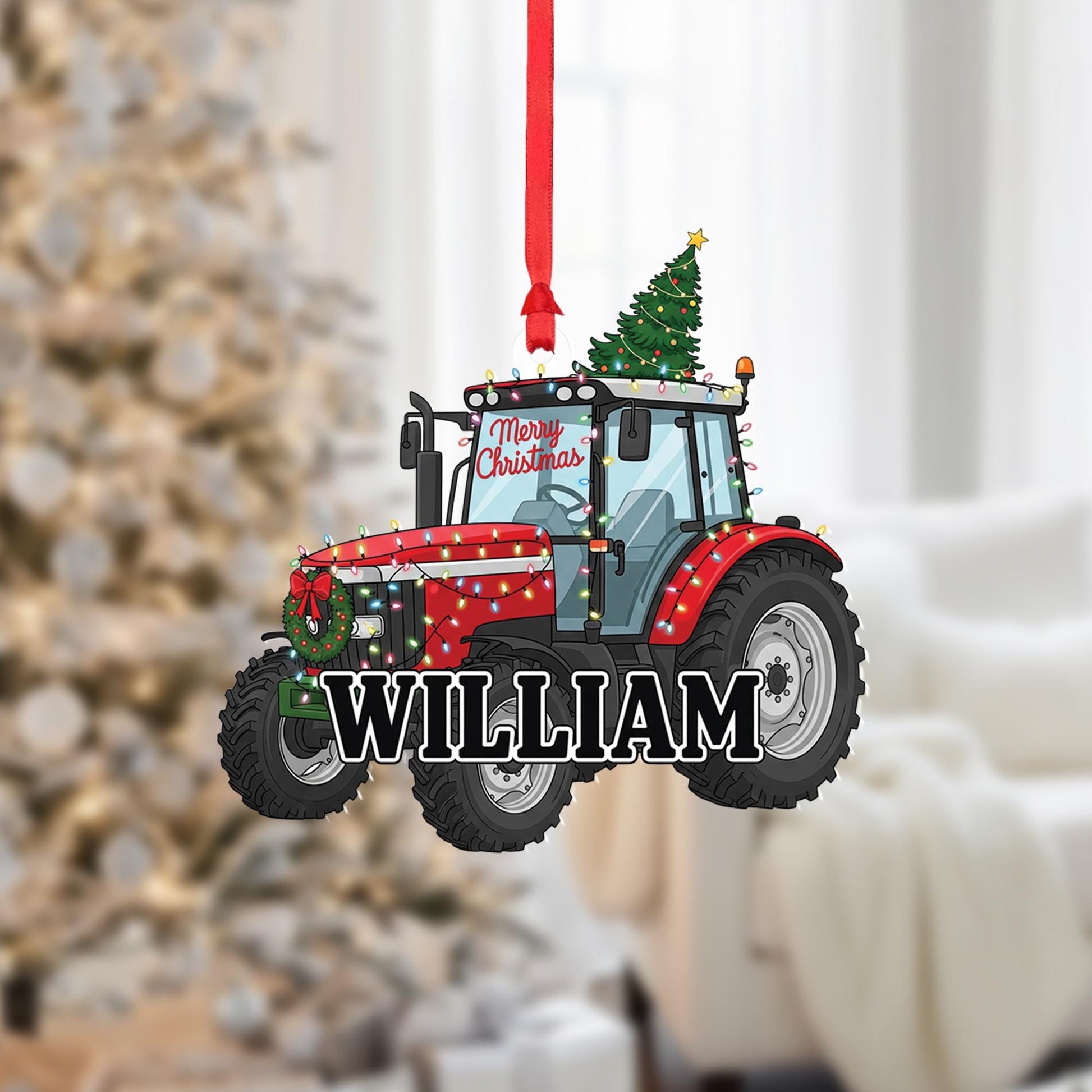 Personalized Tractor Ornament: Farm Christmas Decoration, Acrylic