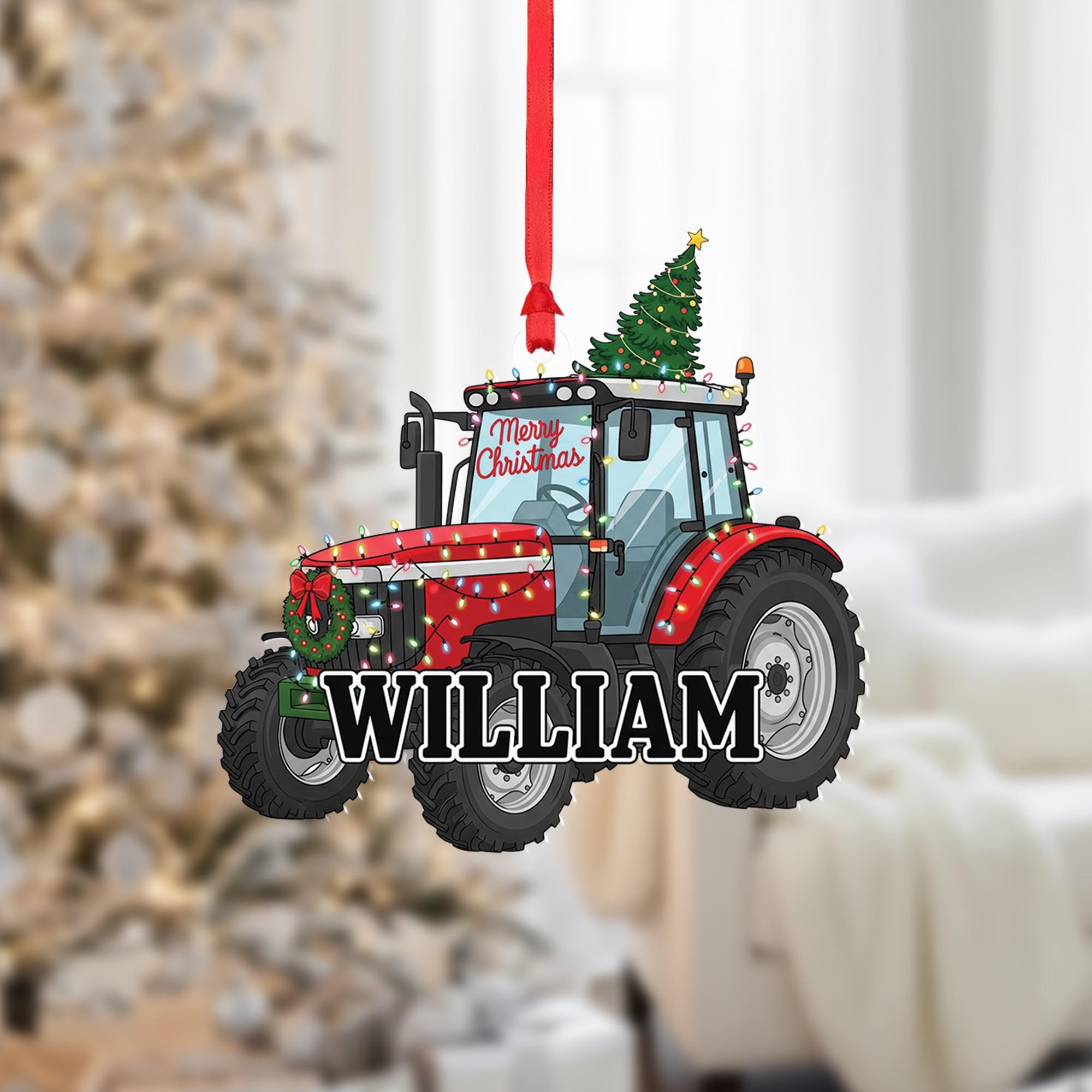 Personalized Tractor Ornament: Farm Christmas Decoration, Acrylic