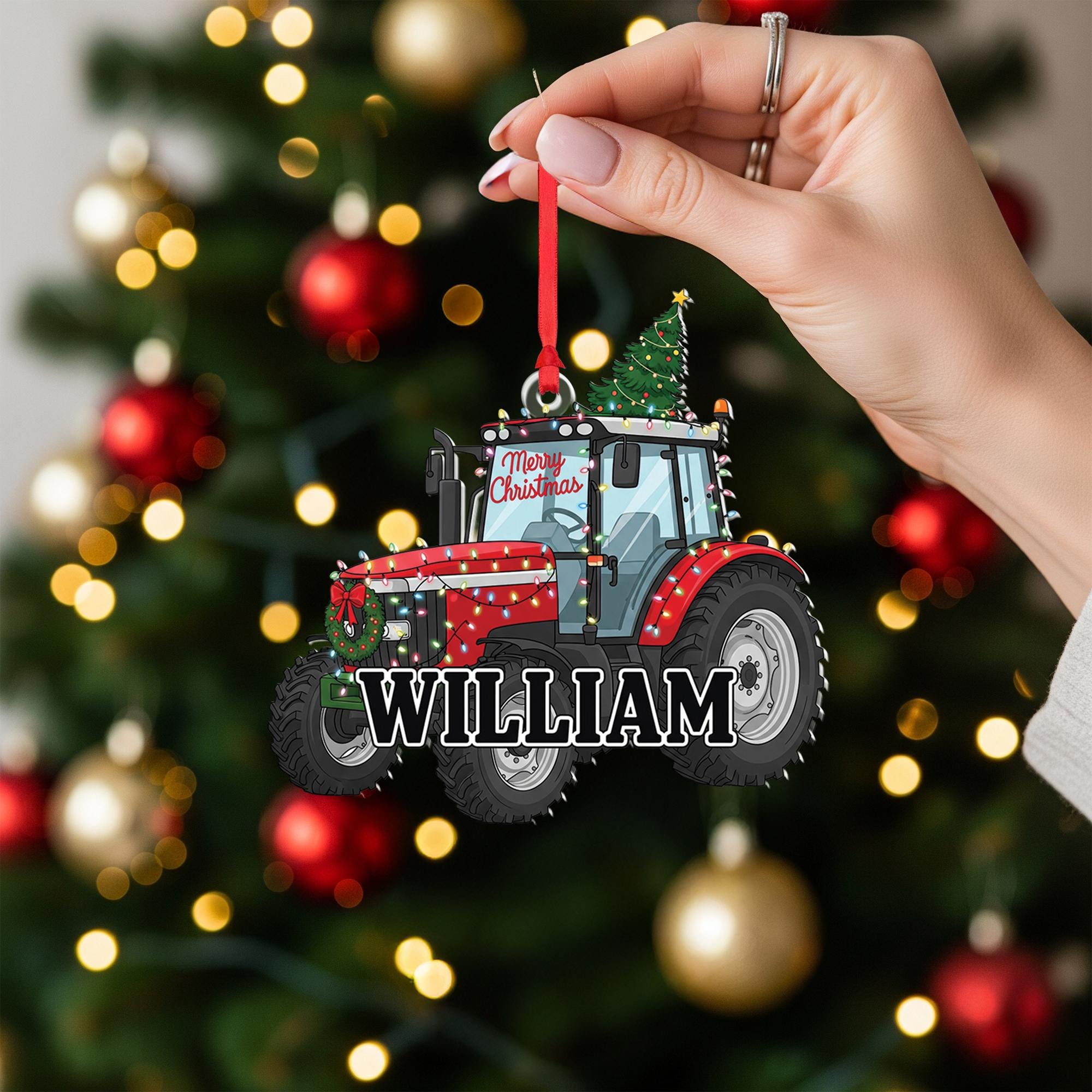 Personalized Tractor Ornament: Farm Christmas Decoration, Acrylic