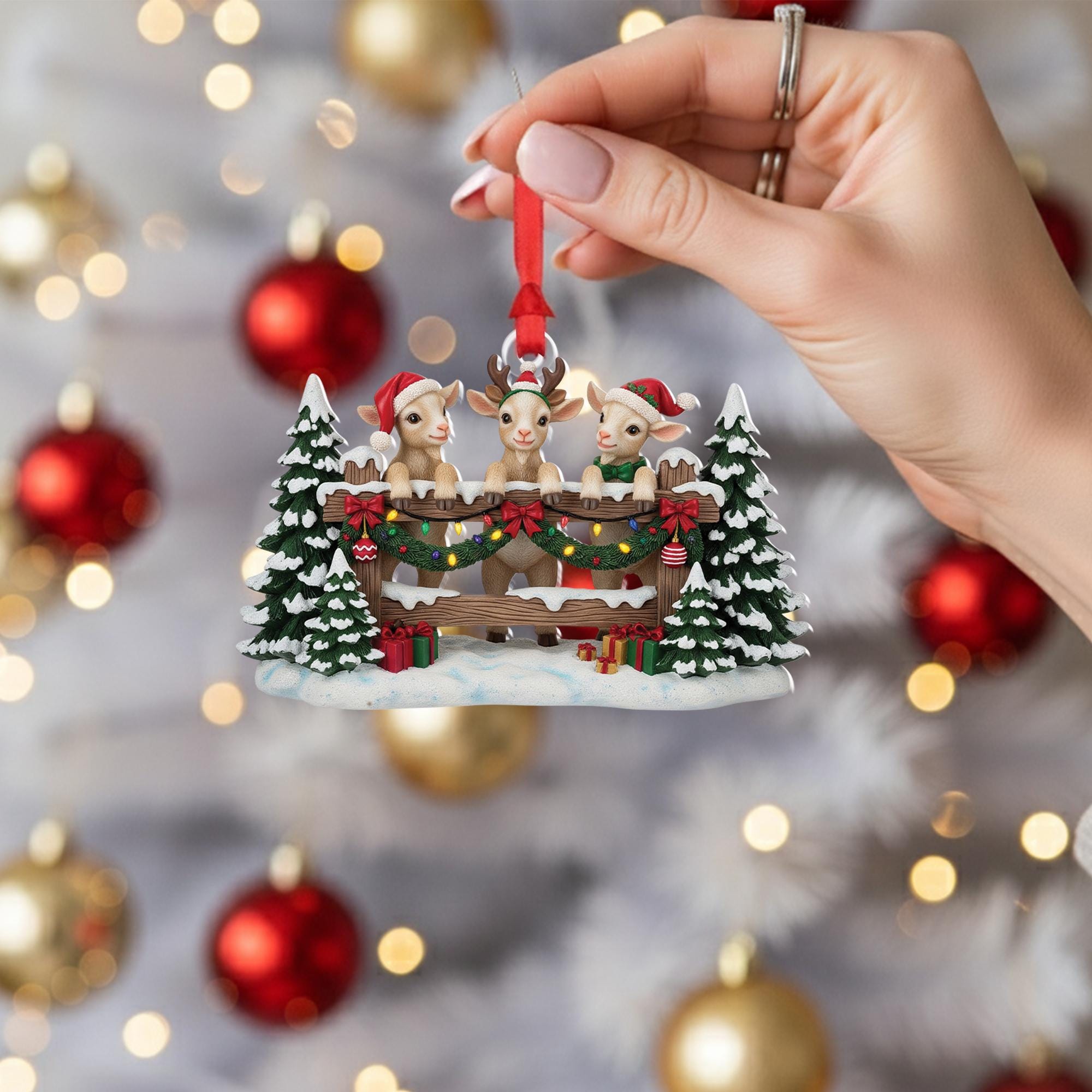 Baby Goat Family Christmas Ornament: Farmhouse Woodland Decor