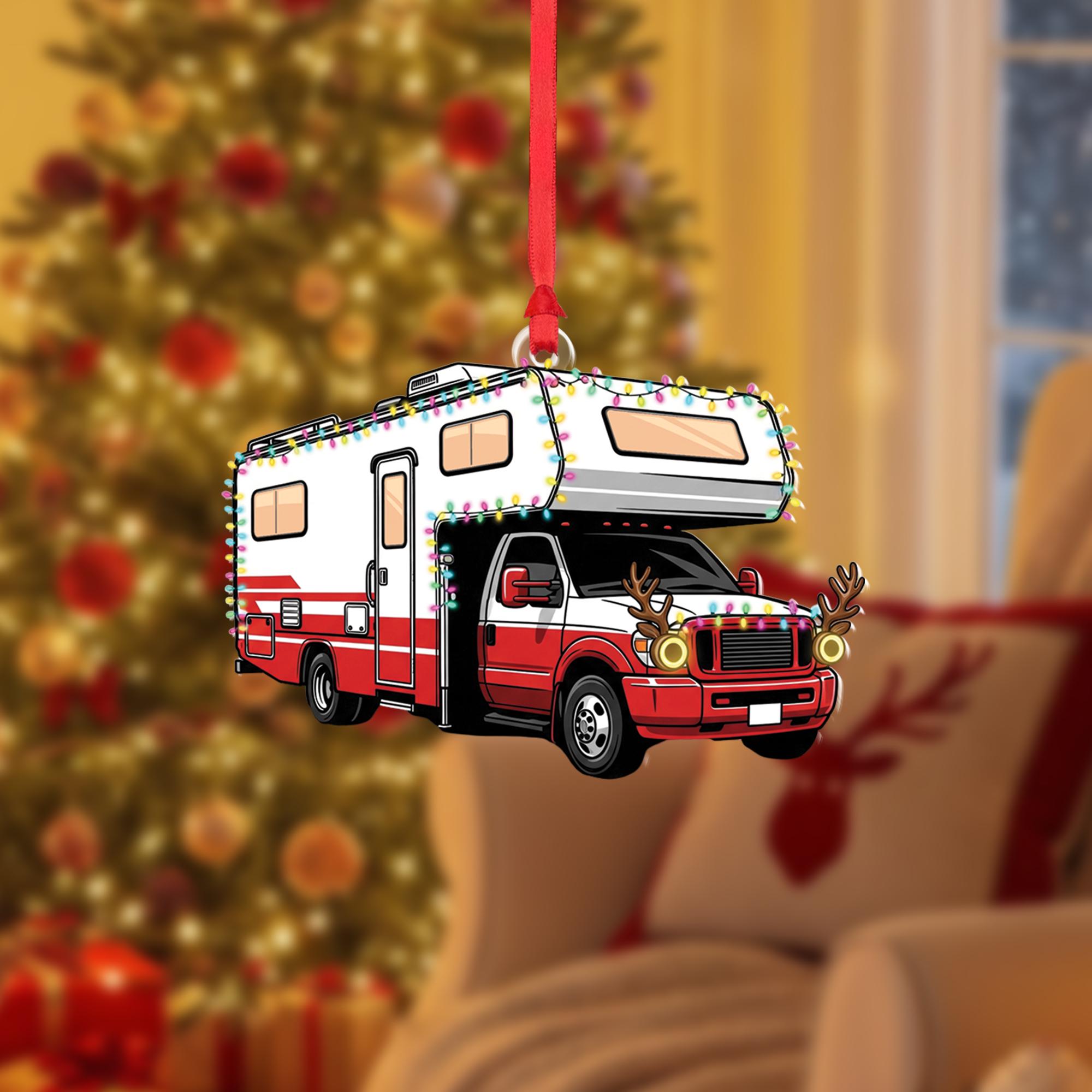 RV Christmas Ornament: Camper Holiday Decoration with Lights