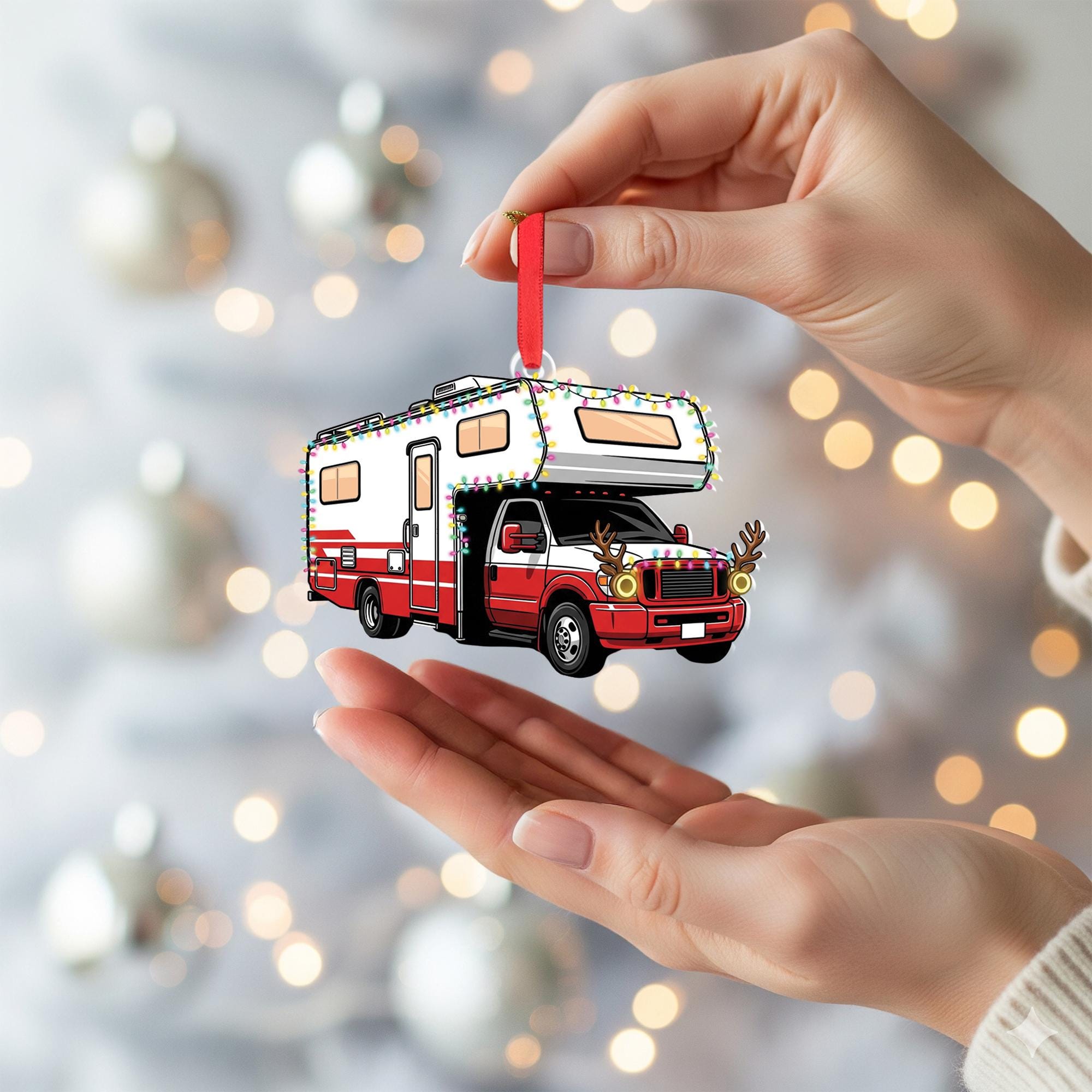 RV Christmas Ornament: Camper Holiday Decoration with Lights