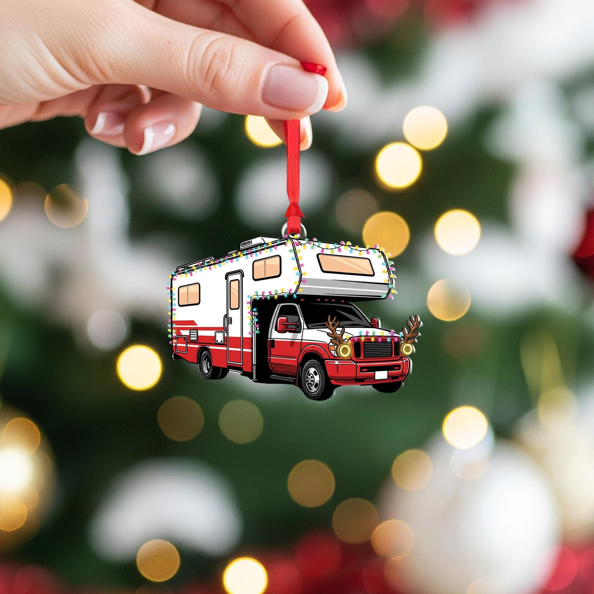 RV Christmas Ornament: Camper Holiday Decoration with Lights