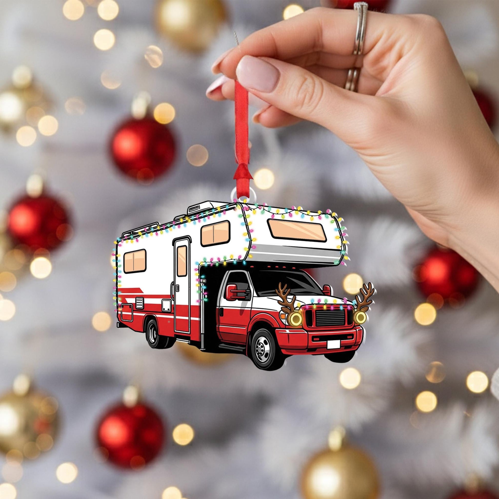 RV Christmas Ornament: Camper Holiday Decoration with Lights