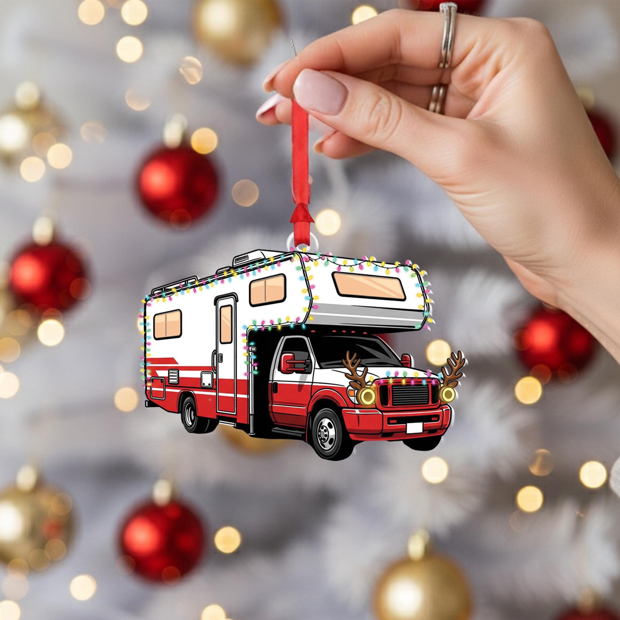 RV Christmas Ornament: Camper Holiday Decoration with Lights