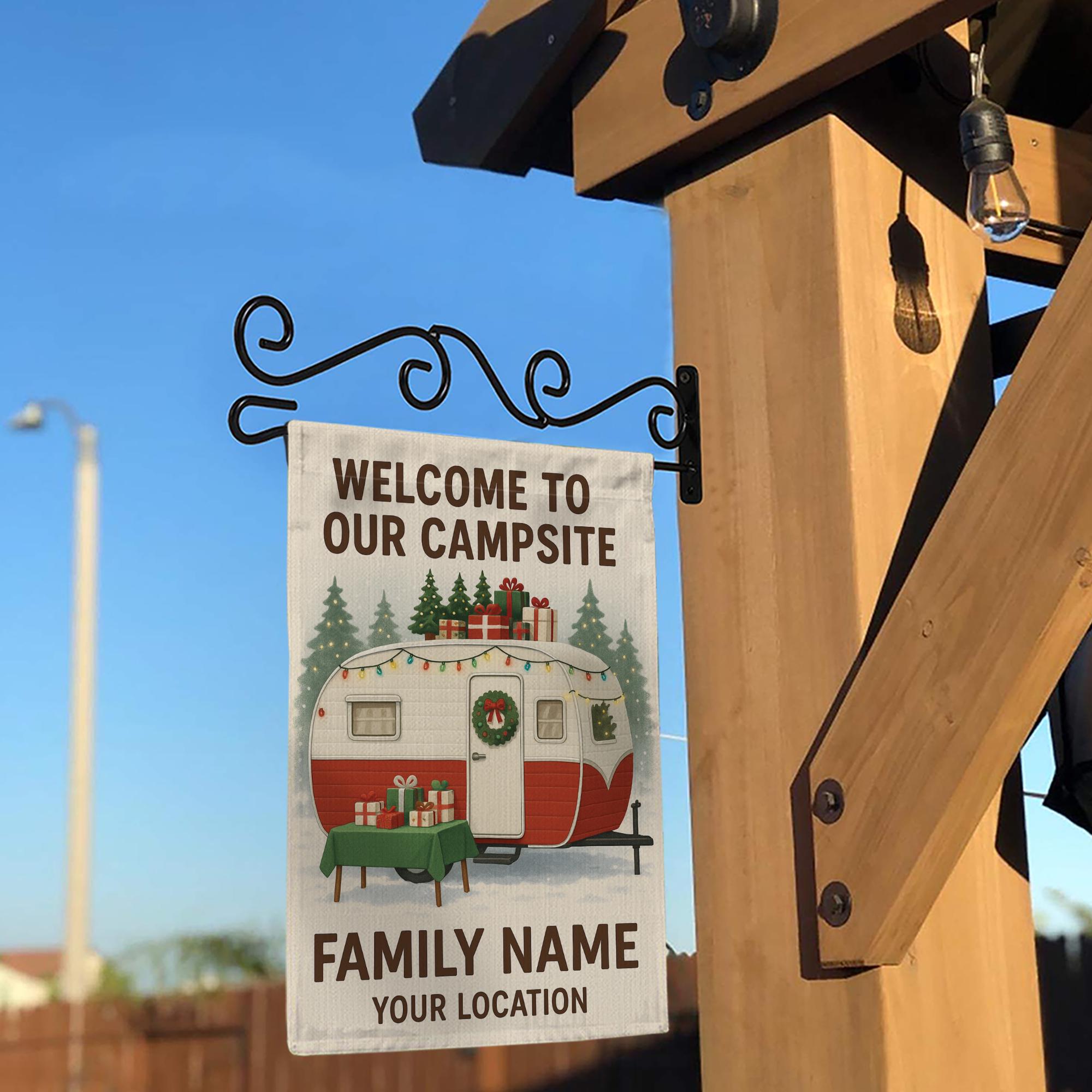 Christmas Camper Garden Flag: Personalized Campsite Yard Decor
