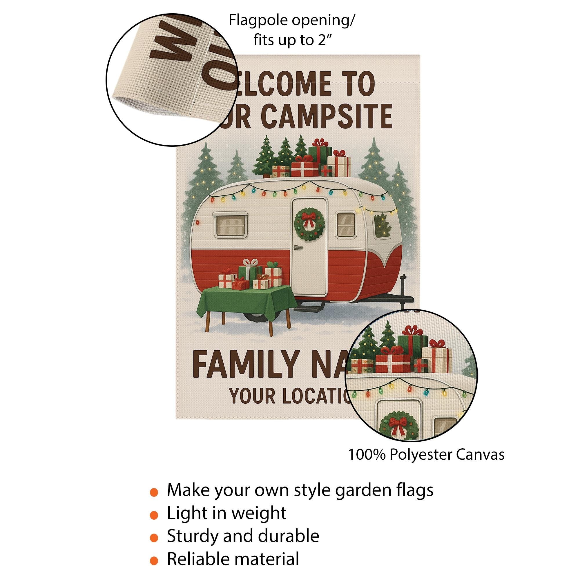 Christmas Camper Garden Flag: Personalized Campsite Yard Decor