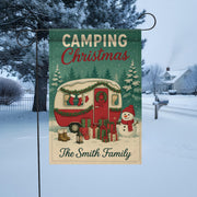 Camping Christmas Garden Flag: Personalized Holiday Camper Yard Decor with Snowman