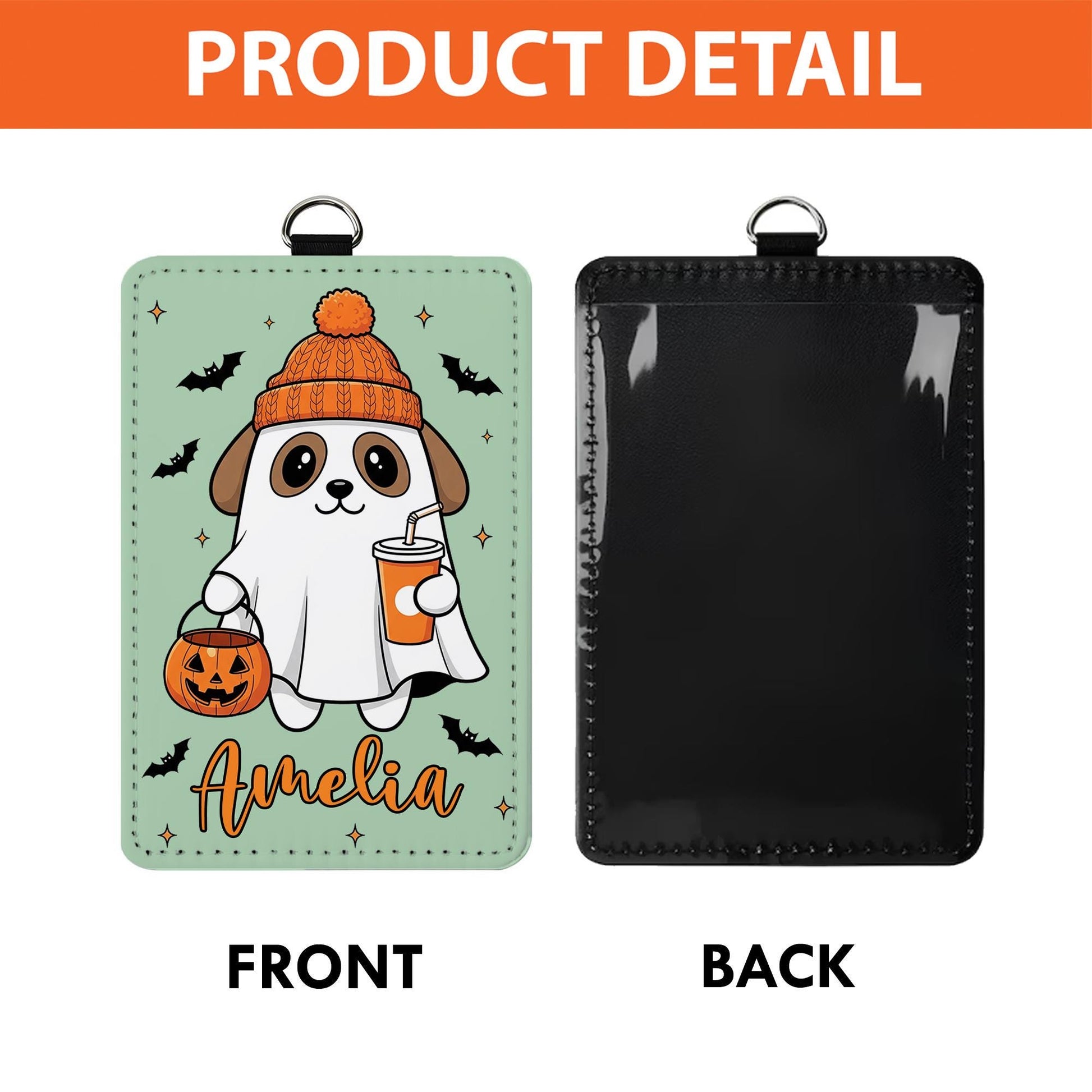 Custom Halloween Dog Badge Holder – Personalized Name ID Card Holder, Ghost Puppy Lanyard, Fall Office Nurse Teacher Gift, Work Accessory