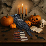 Raven Wooden Block Decor | Gothic Bookstack Halloween Decoration | Spooky Tabletop Sign | Witchy Raven Home Accent