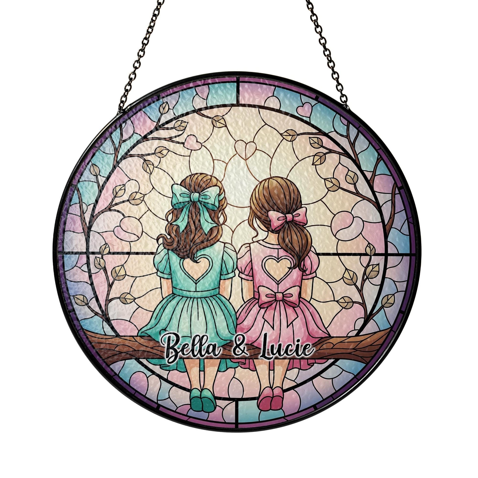 Custom Glass Suncatcher – Personalized Sisters or Friends Gift with Names, Decorative Window Hanging Ornament for Home, Cute Gift
