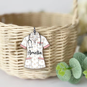 Custom Nurse Scrub Basket Tag – Personalized Name Ornament with Stethoscope, Medical Staff Gift for Nurse, Doctor, Healthcare Worker