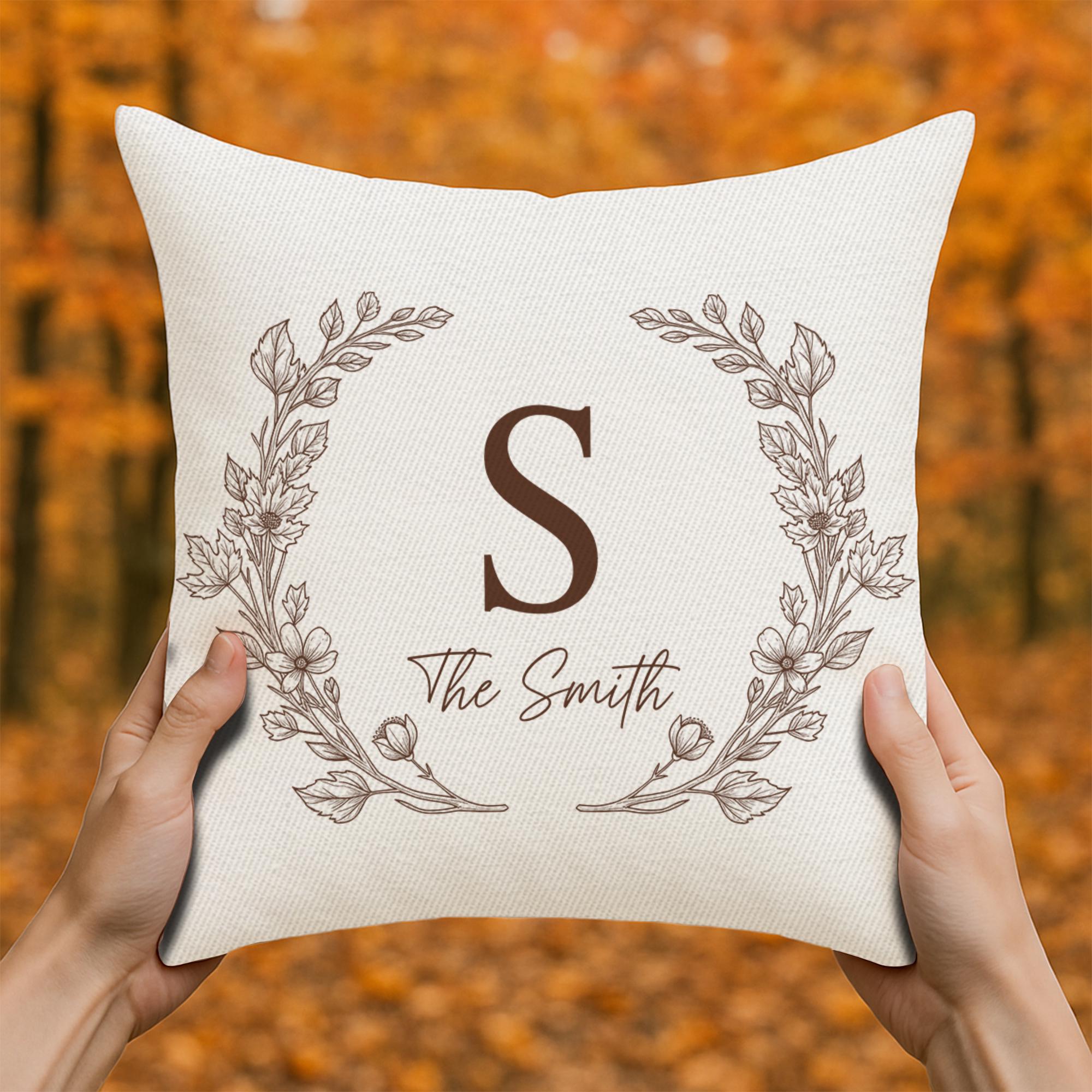 Custom Family Name Pillow, Personalized Monogram Throw Pillow, Rustic Farmhouse Cushion, Wedding Gift, Housewarming Home Decor