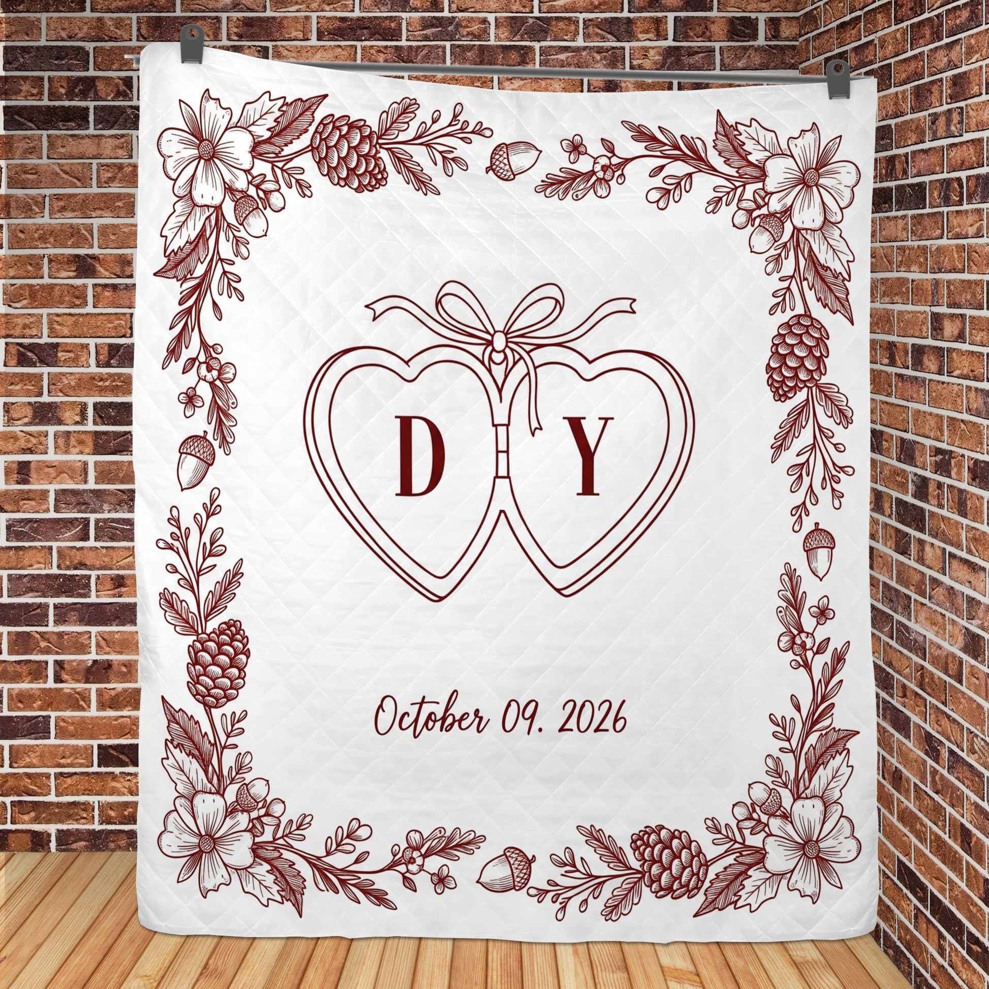 Custom Wedding Blanket, Personalized Couple Throw, Anniversary Gift, Engagement Blanket, Monogram Date Quilt, Romantic Home Decor