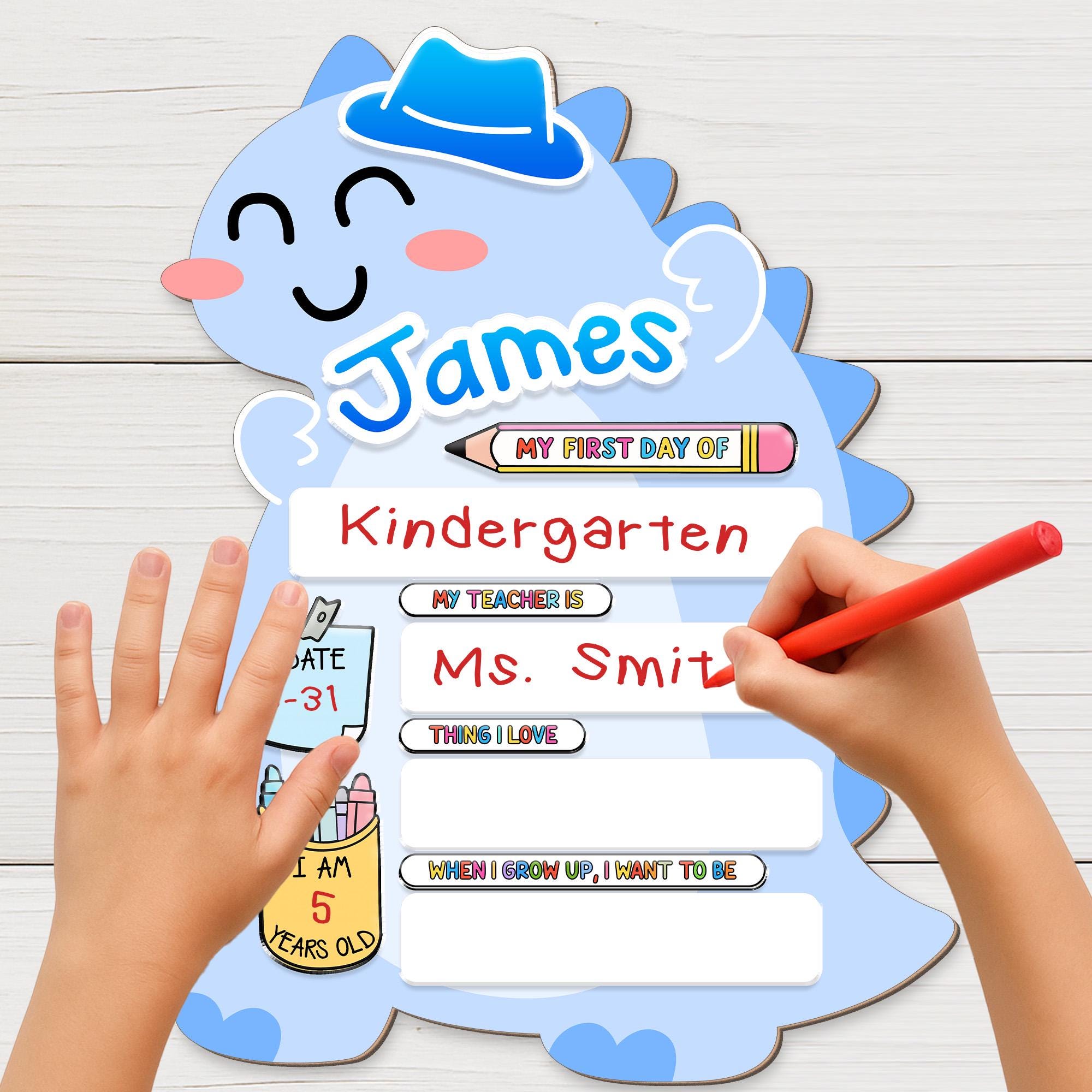 Custom First Day, Last Day of School Interchangeable With Changing Prompts Wood Sign, Personalized Back to School Board, Kids Memory Sign