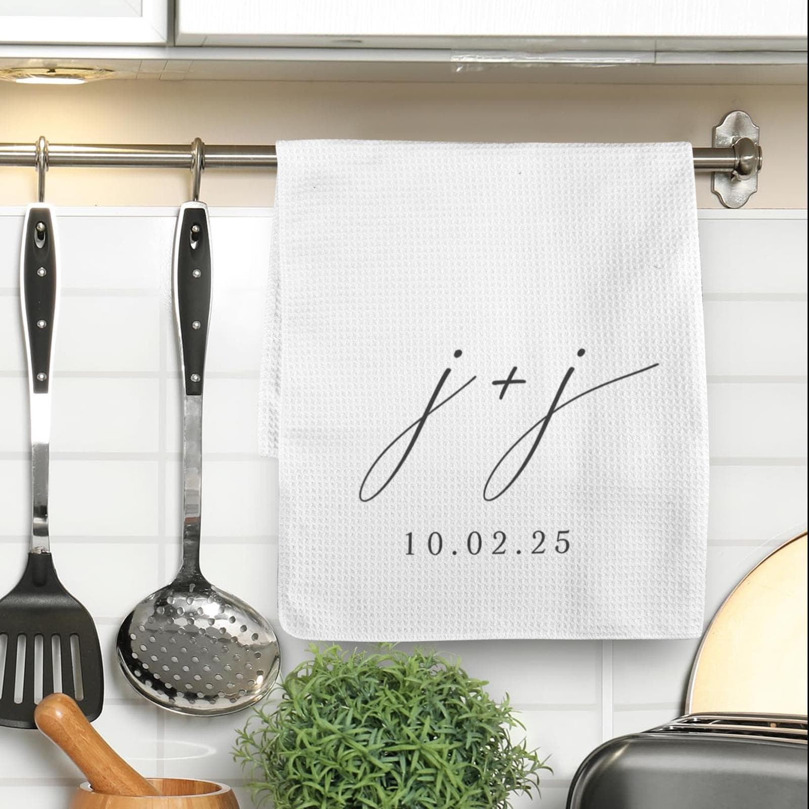 Custom Wedding Towel | Personalized Initials & Date Tea Towel | Bride and Groom Gift | Elegant Wedding Keepsake Kitchen Decor