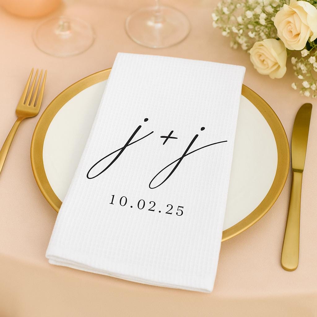 Custom Wedding Towel | Personalized Initials & Date Tea Towel | Bride and Groom Gift | Elegant Wedding Keepsake Kitchen Decor