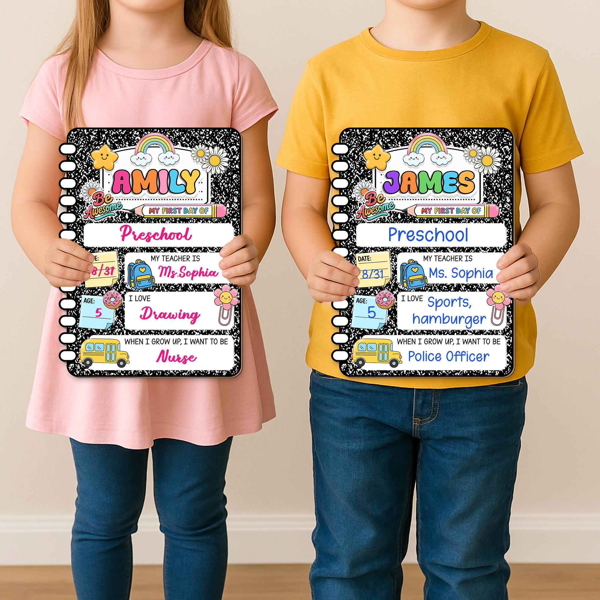 Custom First Day, Last Day of School Interchangeable Wood Sign, Personalized Back to School Board, Kids Notebook Sign, Memory Keepsake