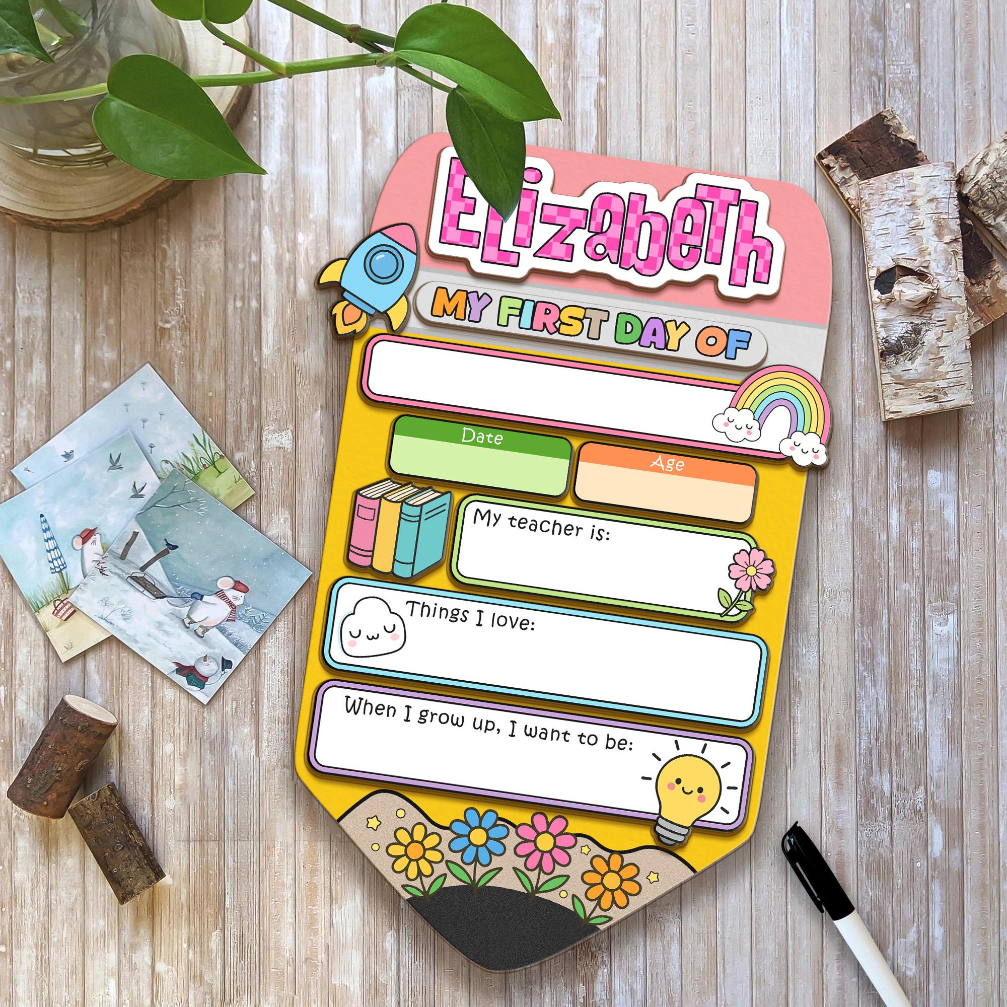 Custom First Day, Last Day of School Interchangeable Wood Sign, Personalized Pencil Shape Board,  Back to School Board, Memory Keepsake