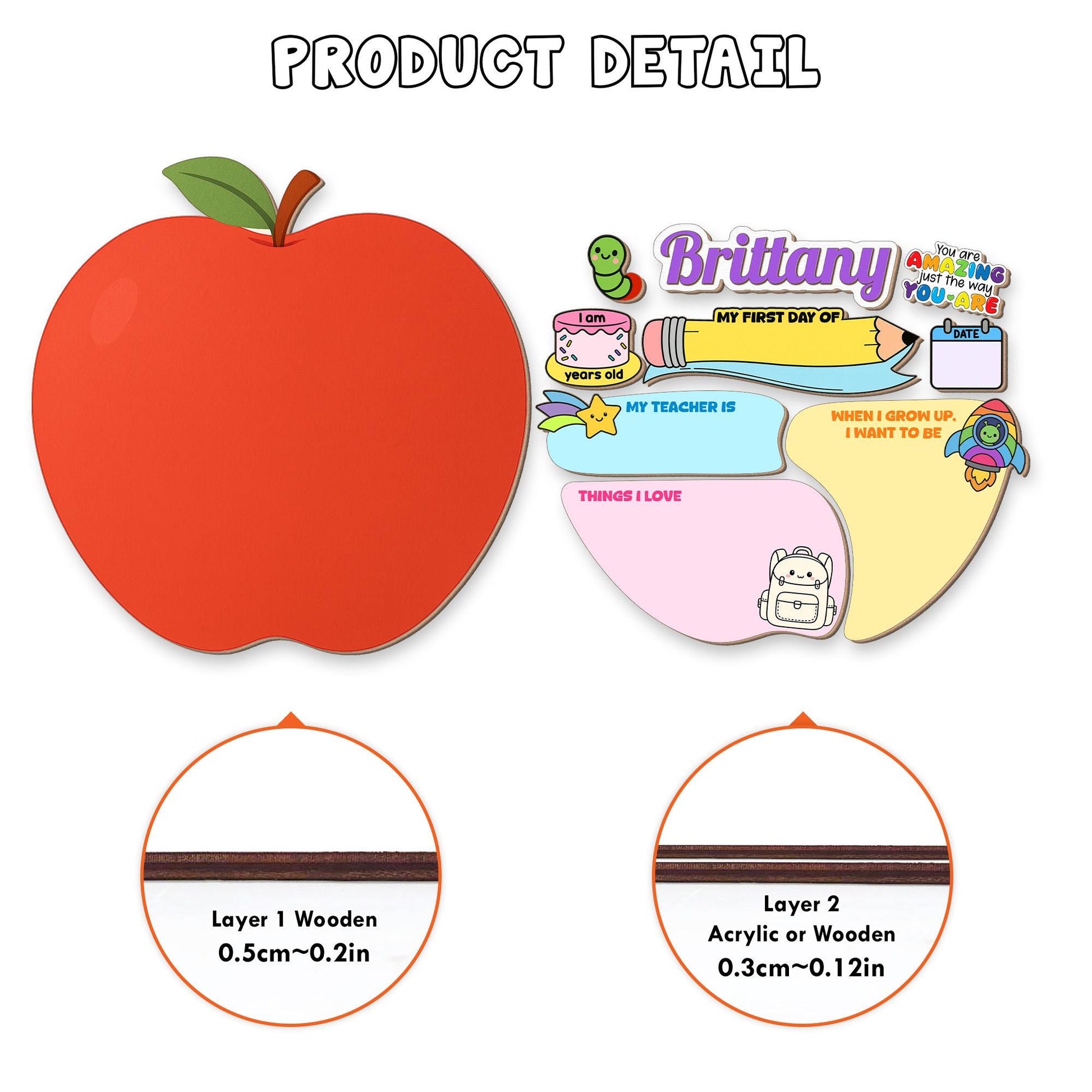 Custom Wooden Apple Reusable School Sign, Personalized First Day, Last Day of School Board, Kids Memory Sign, Teacher Gift Keepsake