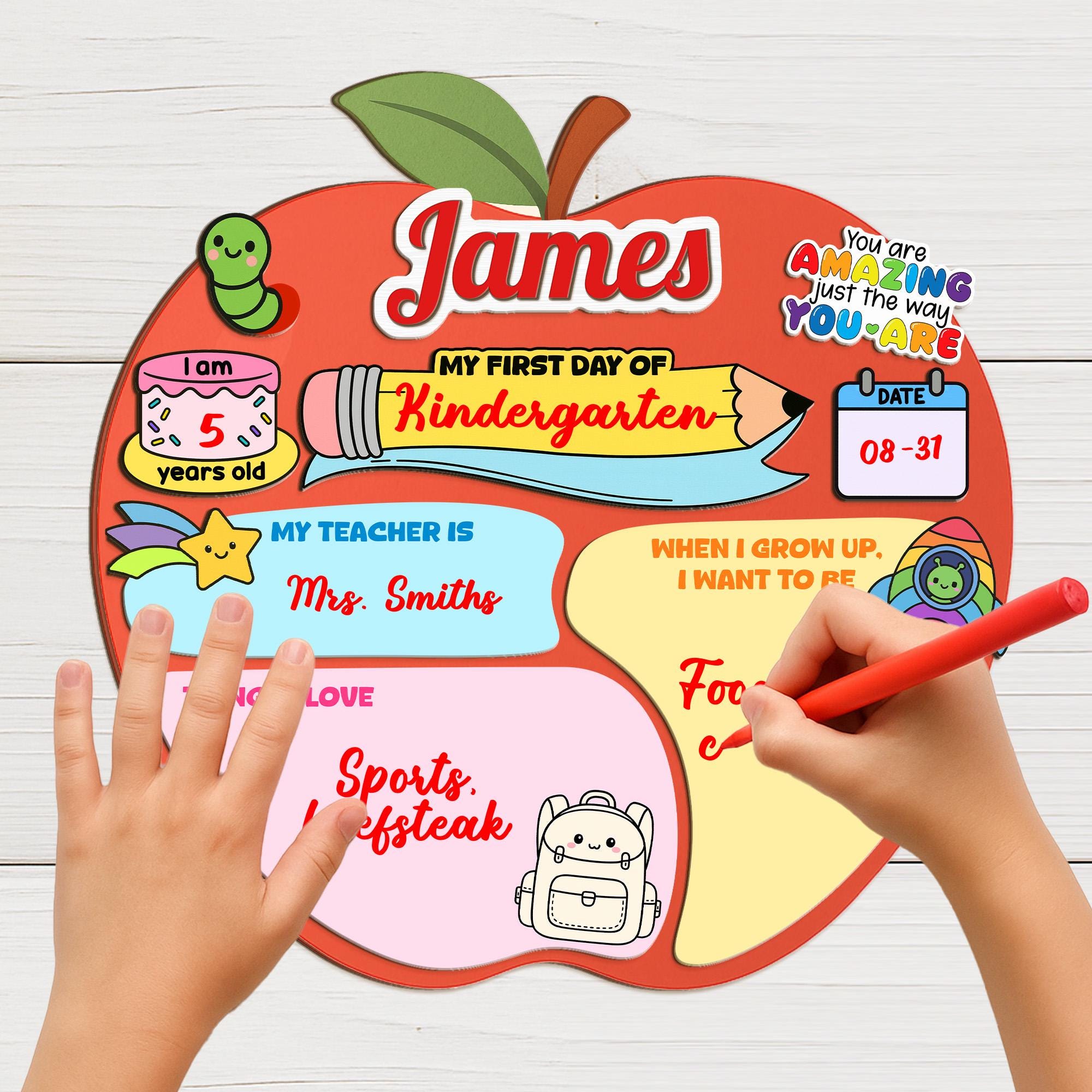 Custom Wooden Apple Reusable School Sign, Personalized First Day, Last Day of School Board, Kids Memory Sign, Teacher Gift Keepsake