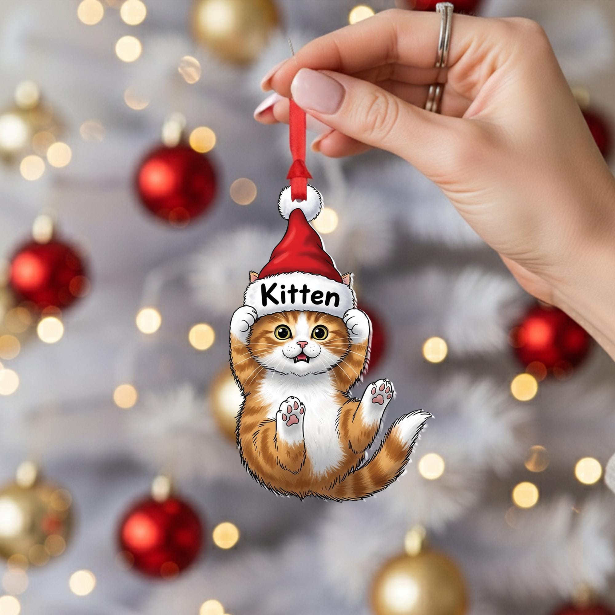 Personalized Cat Ornament, Custom Christmas Kitten Decoration, Cute Pet Gift for Cat Lovers, Holiday Tree Hanging Keepsake