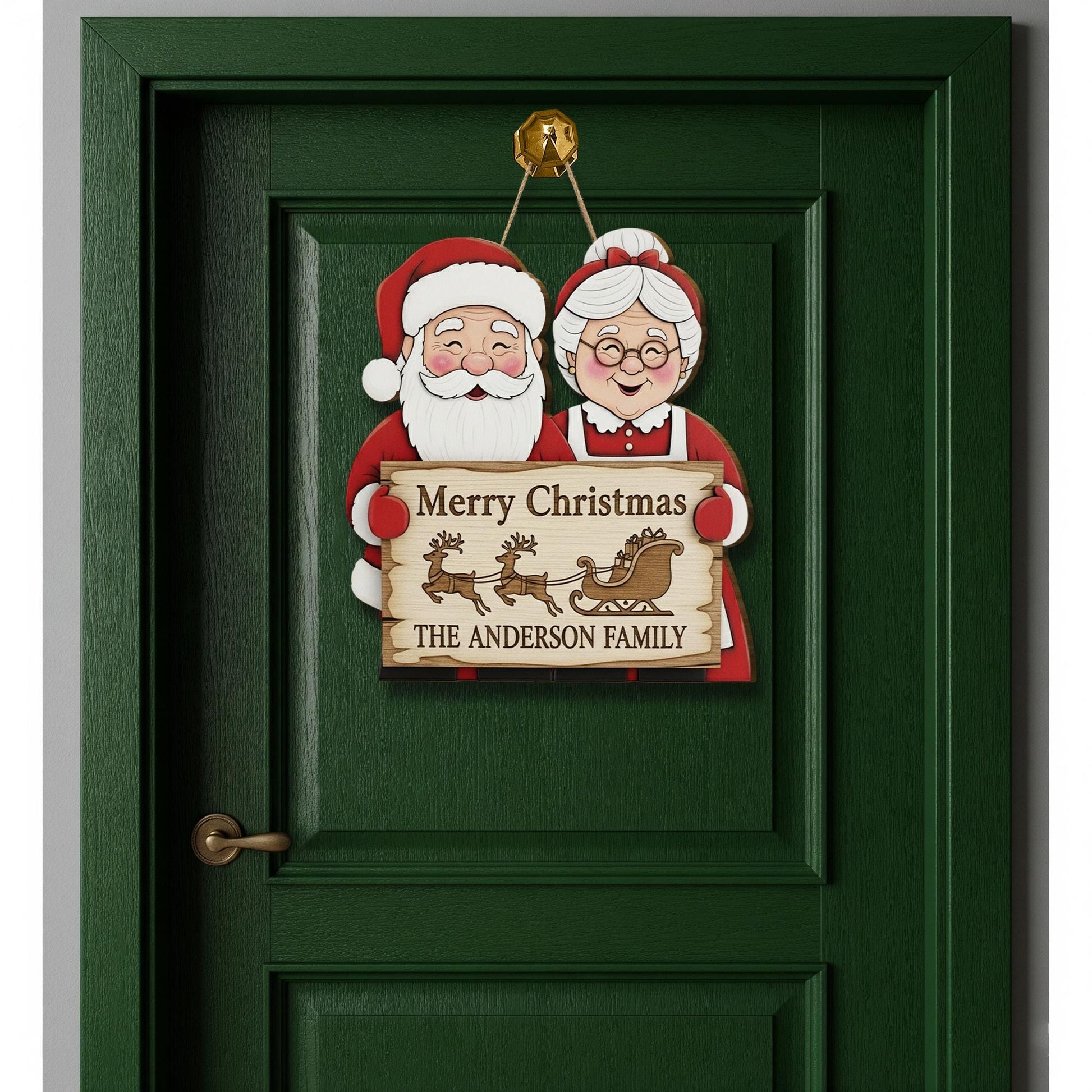Personalized Wooden Christmas Sign, Santa & Mrs Claus Family Name Plaque, Holiday Door Hanger, Custom Christmas Decoration