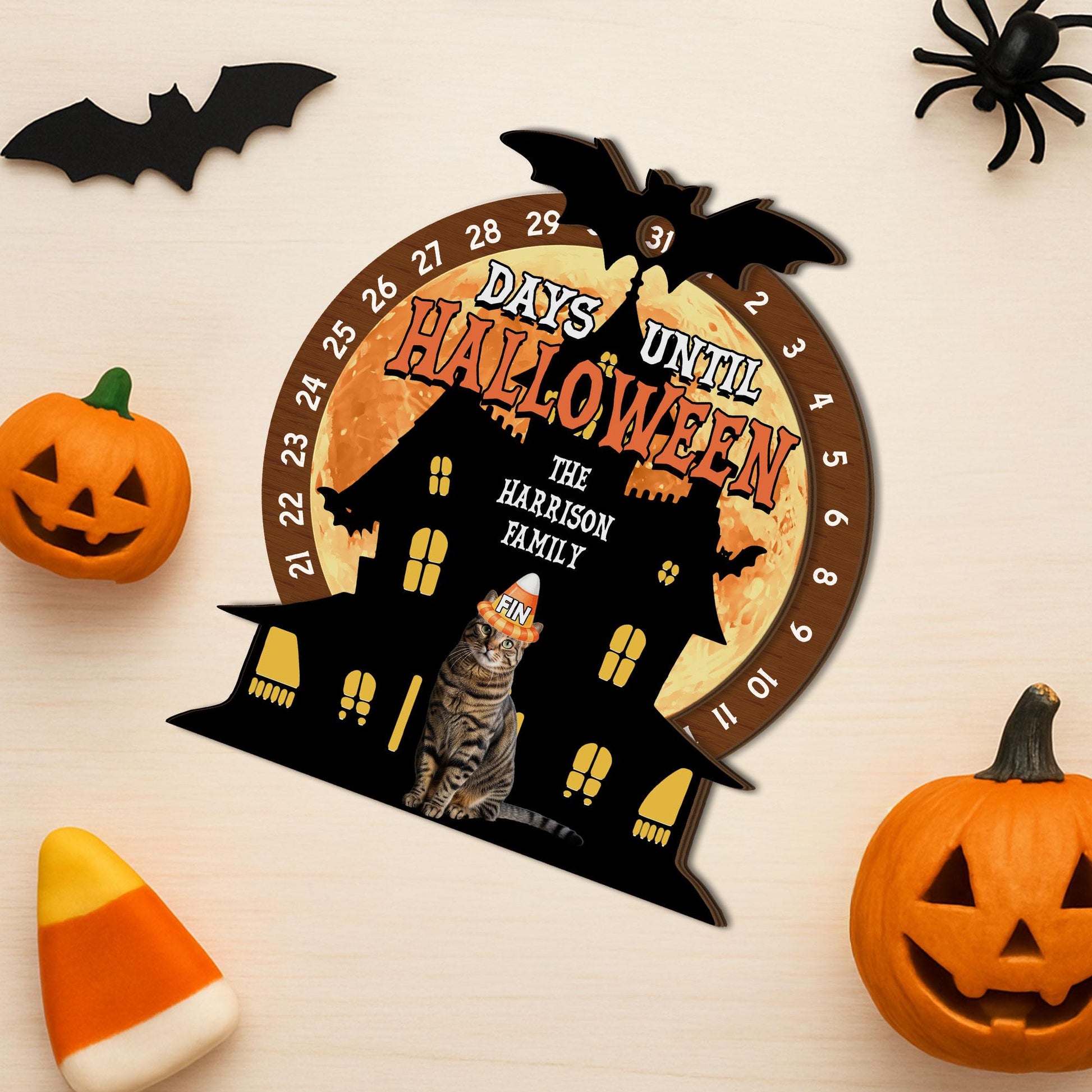 Personalized Cat Halloween Countdown Sign: Haunted House Decor