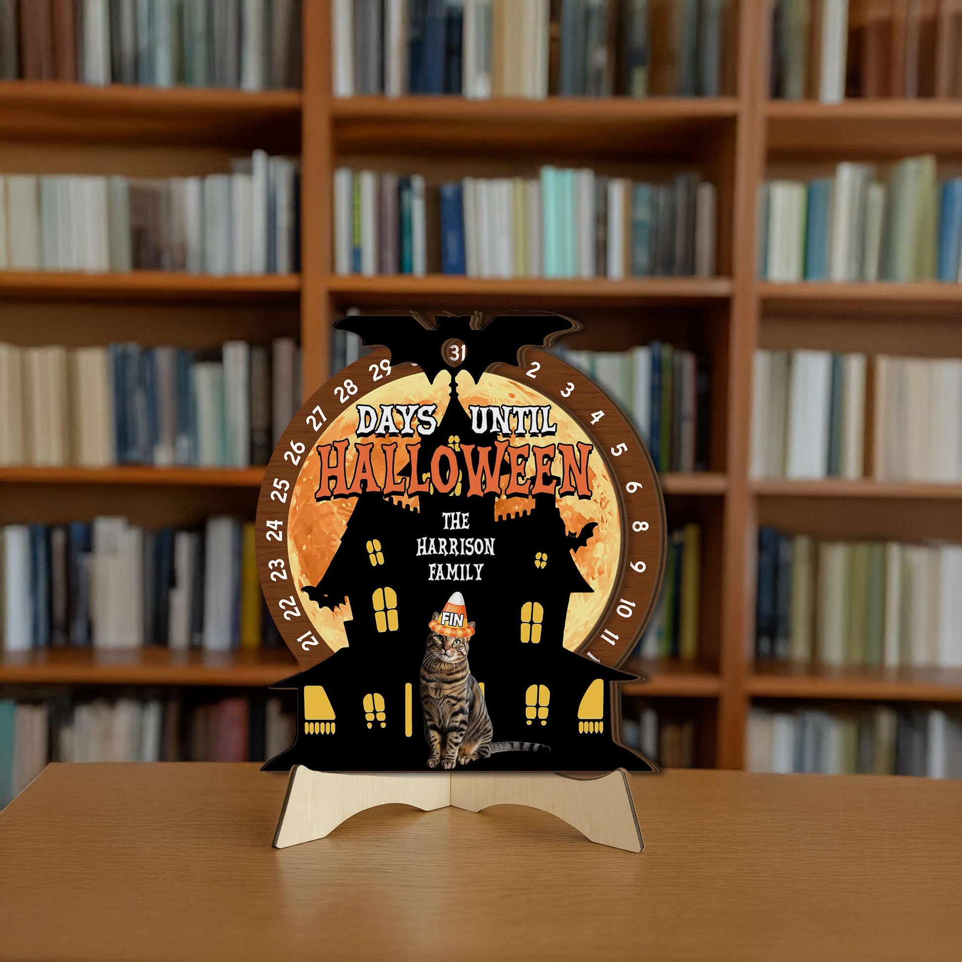 Personalized Cat Halloween Countdown Sign: Haunted House Decor