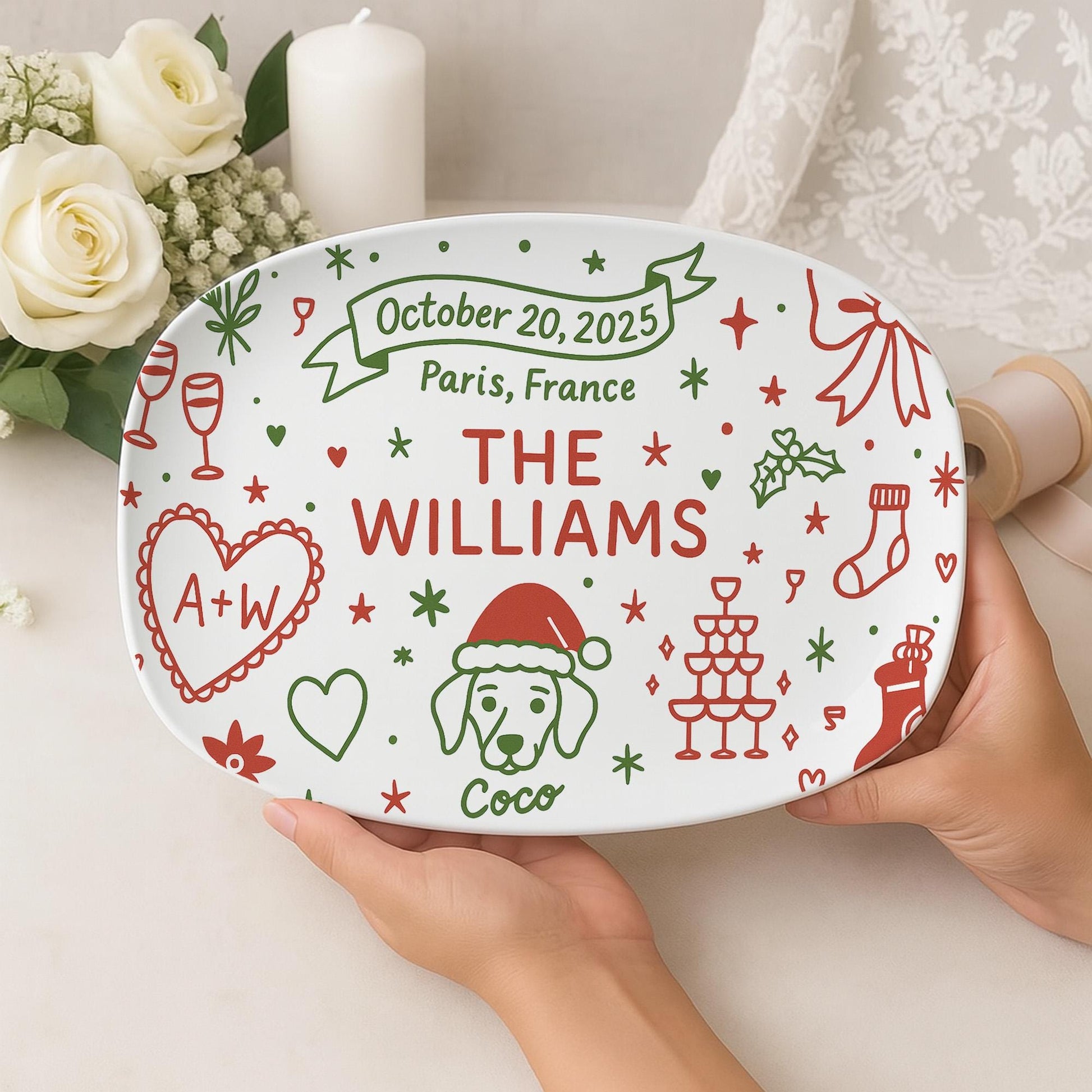 Custom Family Keepsake Platter: Personalized Wedding, Anniversary, Pet Gift - DECOR only