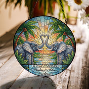Personalized Elephant Suncatcher – Ivory Anniversary Gift, Custom Glass Sun Catcher for Couple, Wedding Decor
