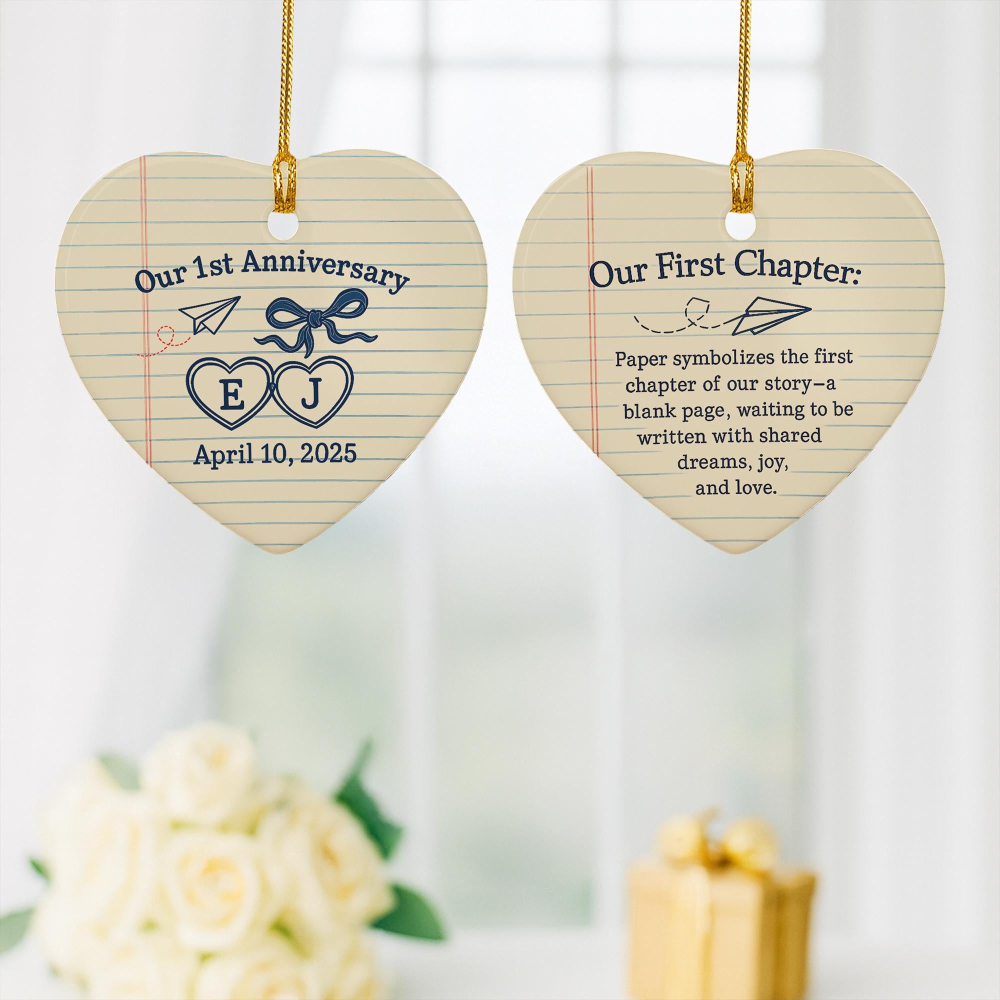 Personalized Ceramic Heart Ornament: 1st Anniversary Keepsake