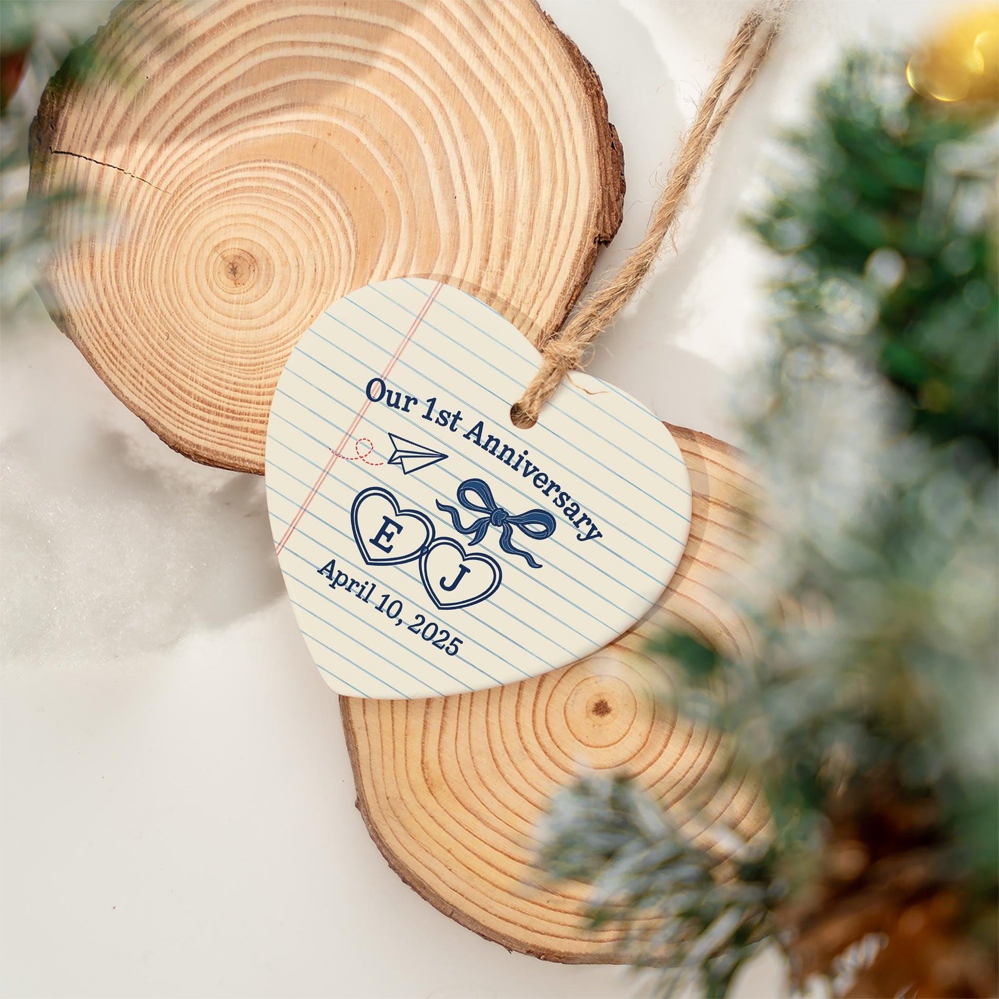 Personalized Ceramic Heart Ornament: 1st Anniversary Keepsake