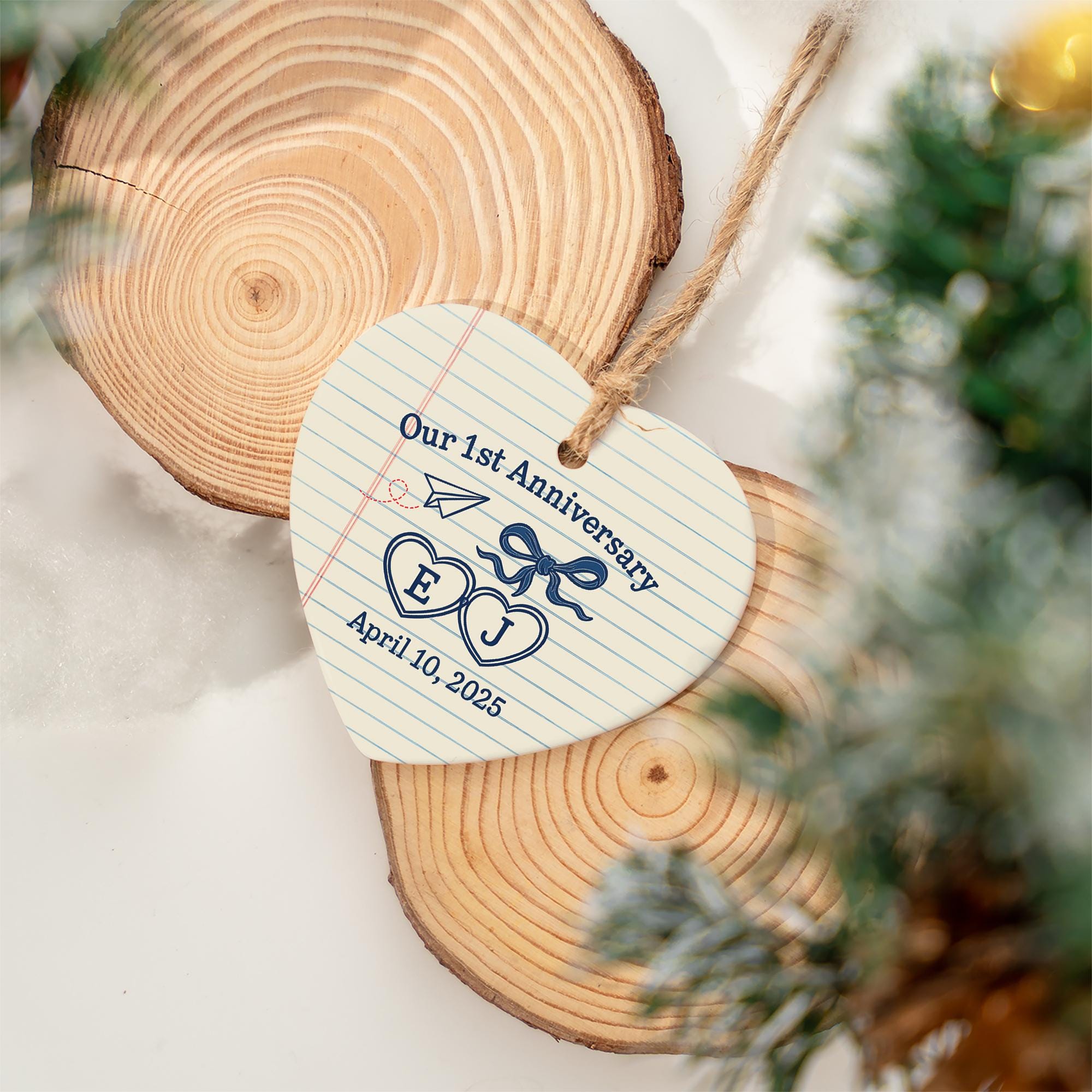 Personalized Ceramic Heart Ornament: 1st Anniversary Keepsake