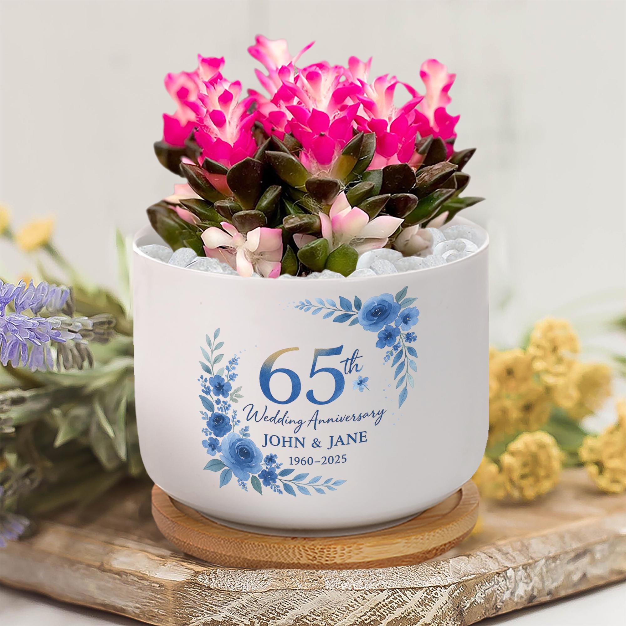 Personalized 65th Anniversary Plant Pot: Sapphire Wedding Keepsake