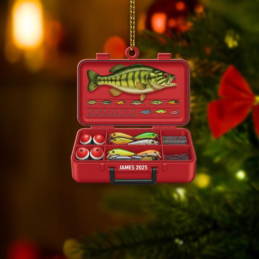Personalized Fishing Ornament: Custom Tackle Box Gift, Angler Keepsake
