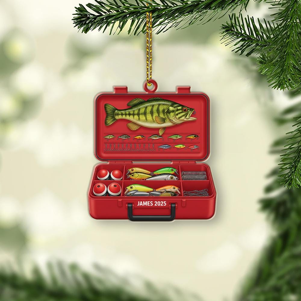 Personalized Fishing Ornament: Custom Tackle Box Gift, Angler Keepsake
