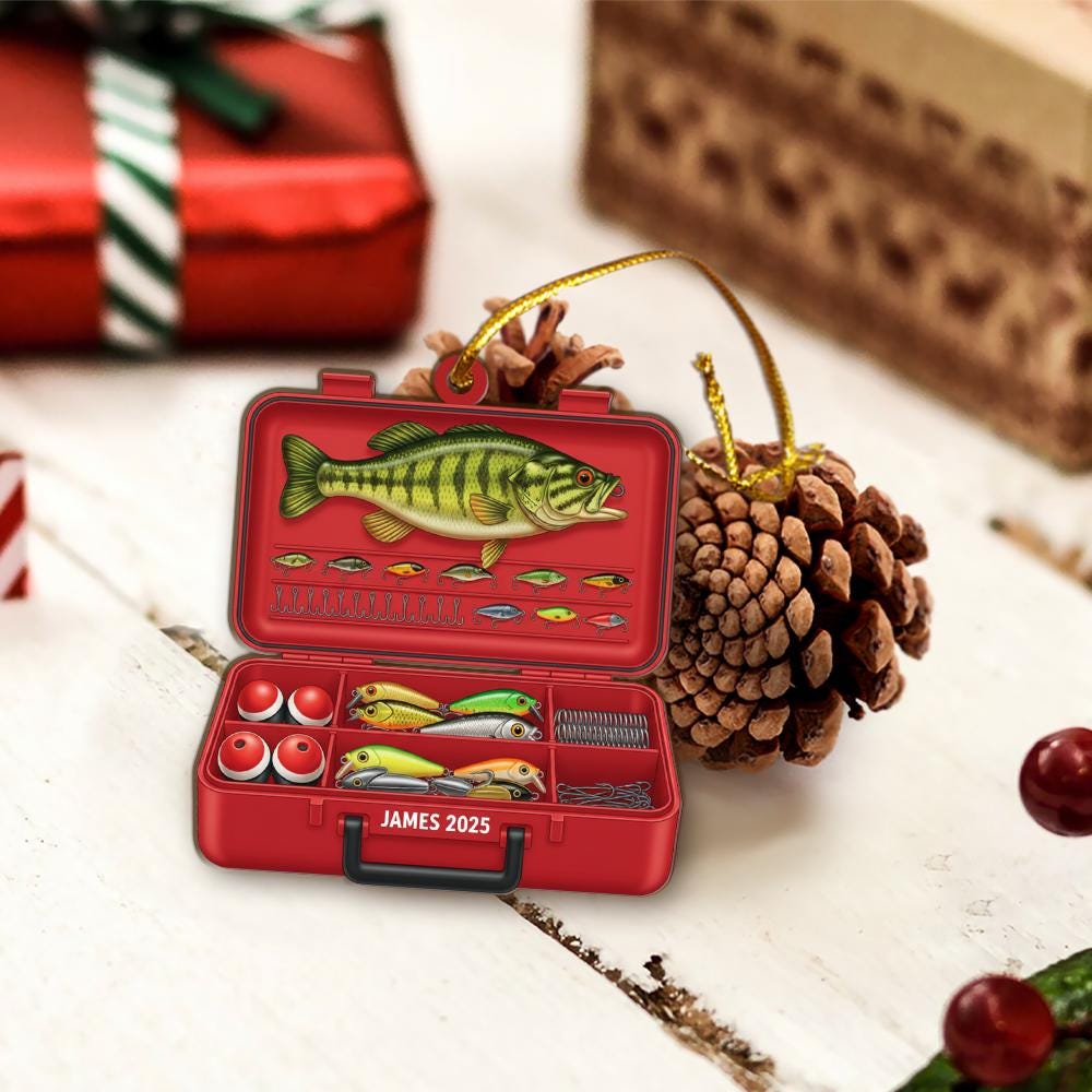Personalized Fishing Ornament: Custom Tackle Box Gift, Angler Keepsake