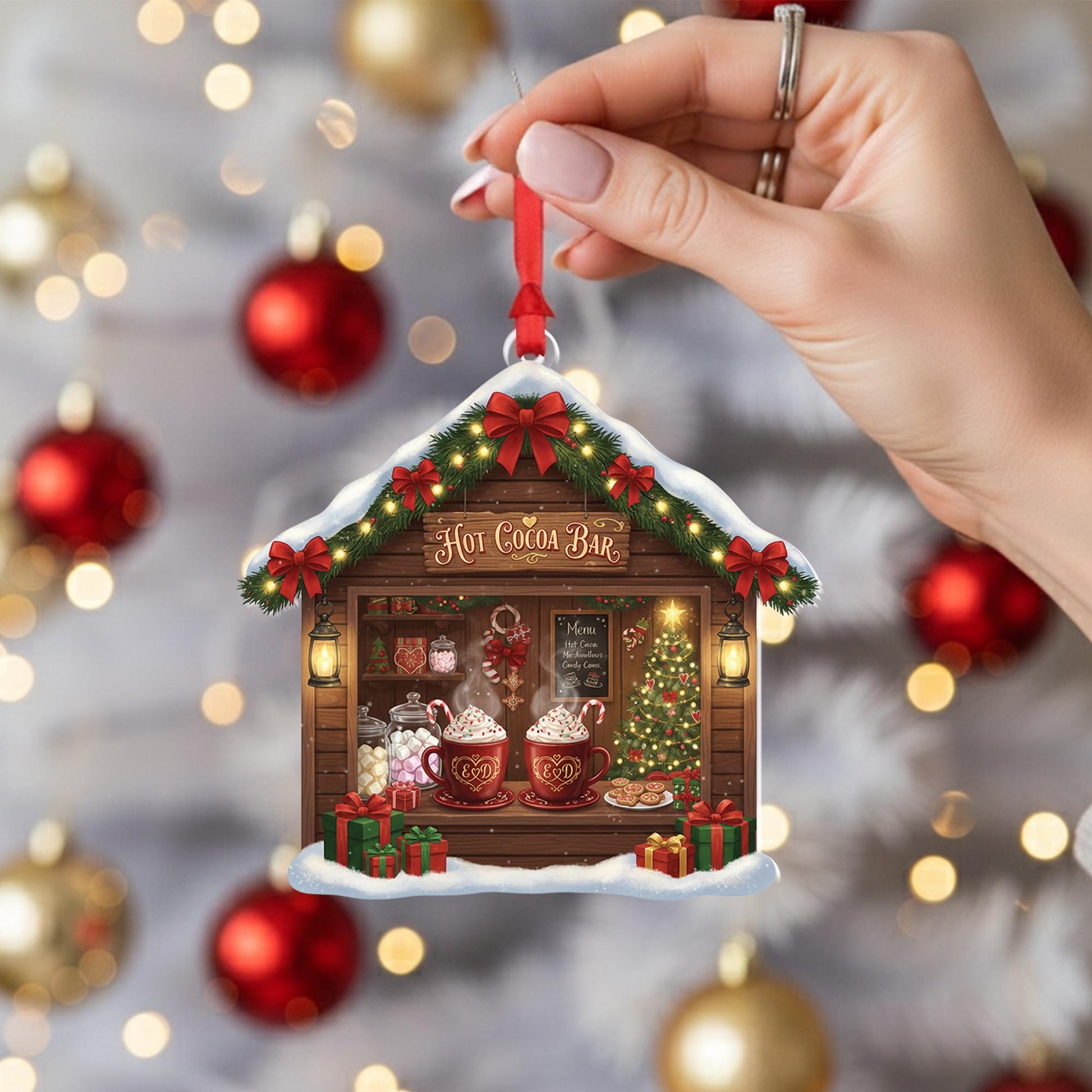 Custom Hot Cocoa Bar Christmas Ornament: Cozy Holiday Decor