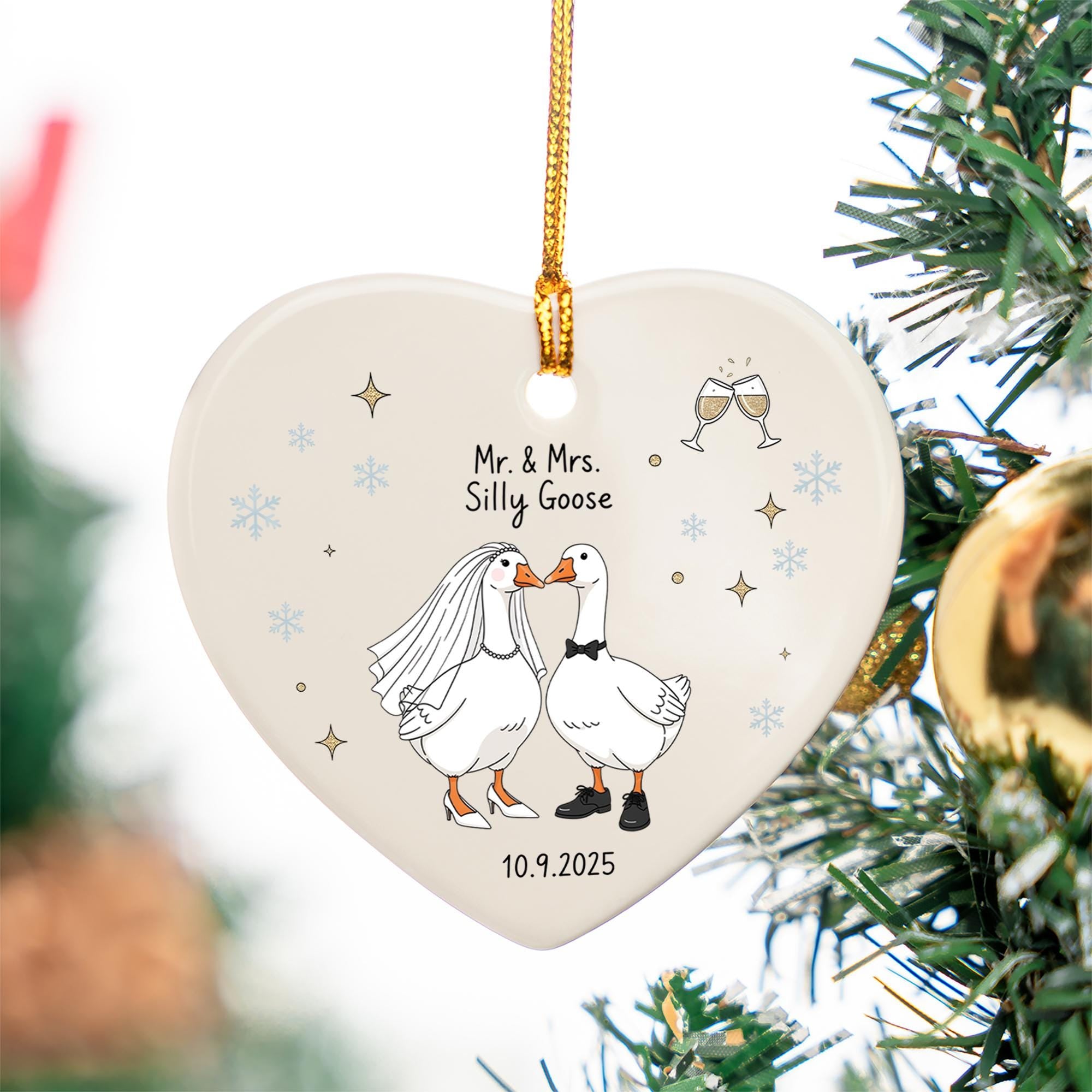 Personalized Wedding Ornament: Mr & Mrs Geese Heart Keepsake - Custom 2025