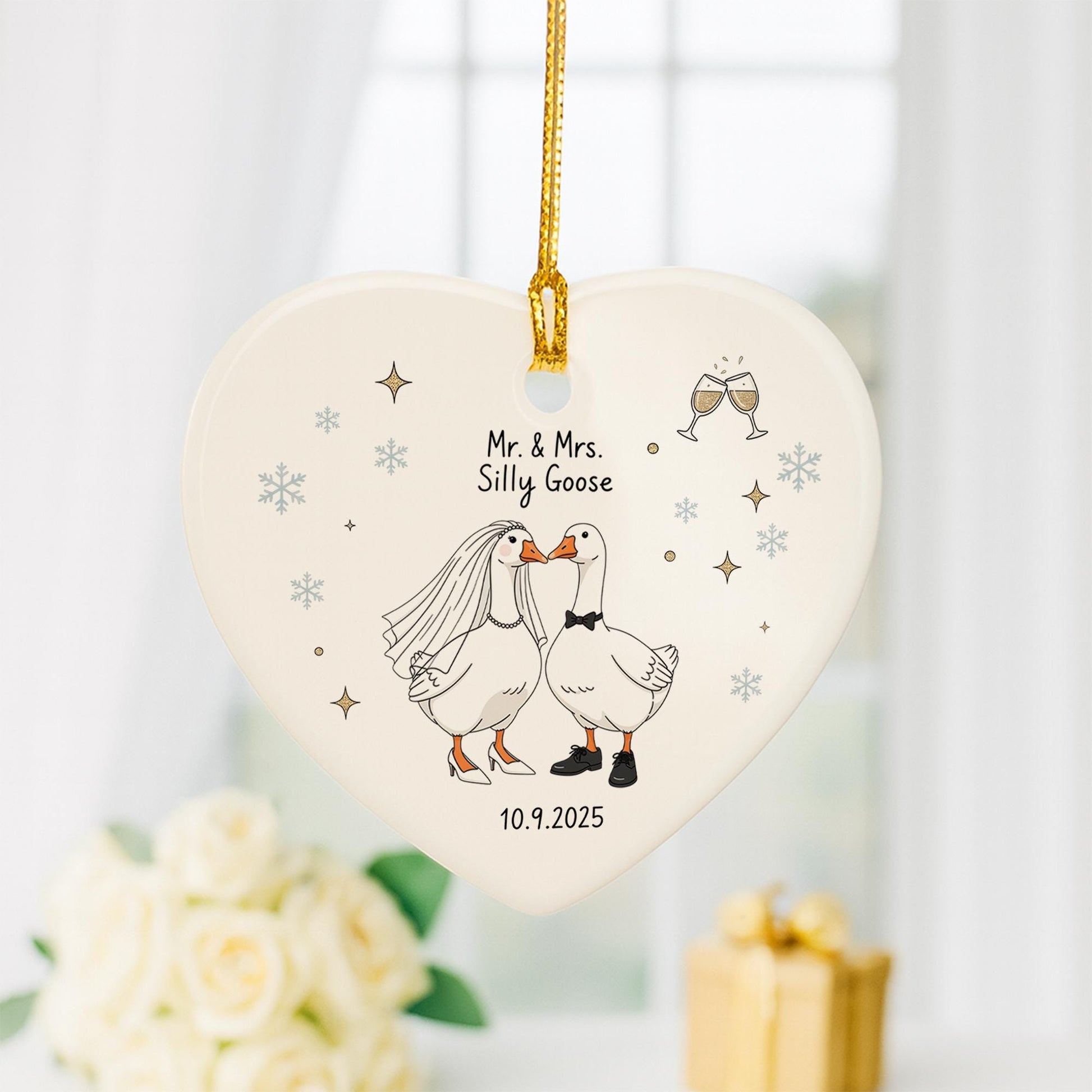 Personalized Wedding Ornament: Mr & Mrs Geese Heart Keepsake - Custom 2025
