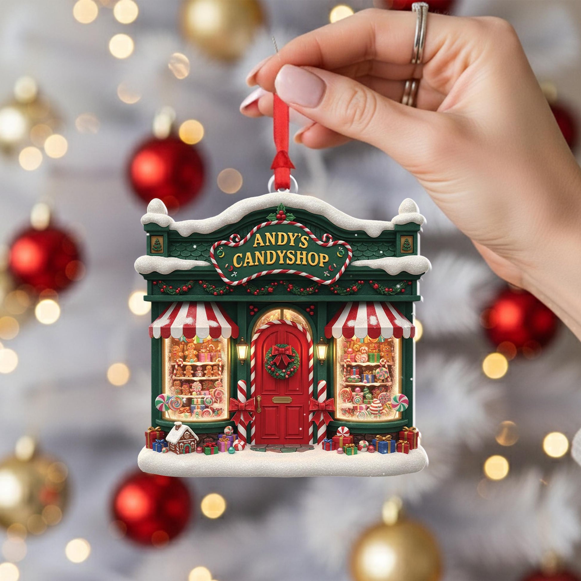 Personalized Candy Shop Christmas Ornament: Retro Gingerbread House Decor