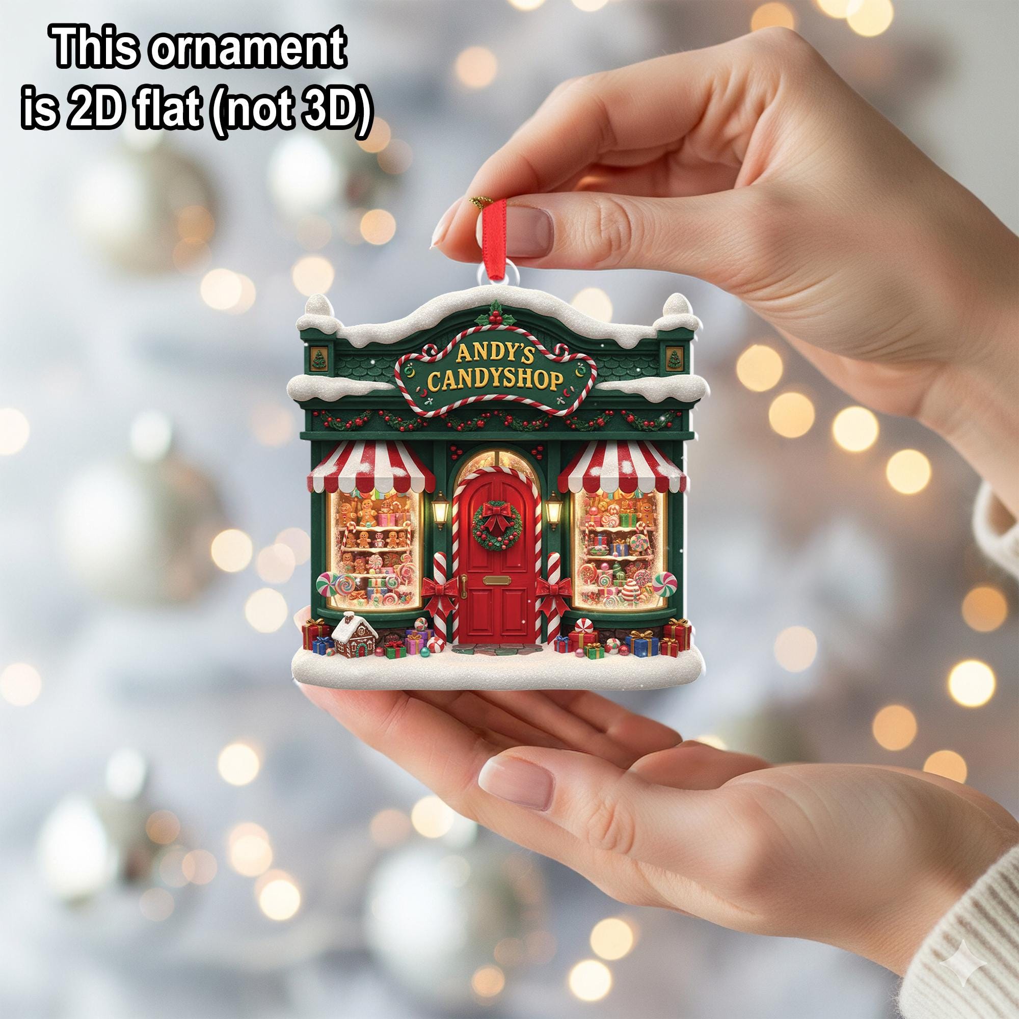 Personalized Candy Shop Christmas Ornament: Retro Gingerbread House Decor