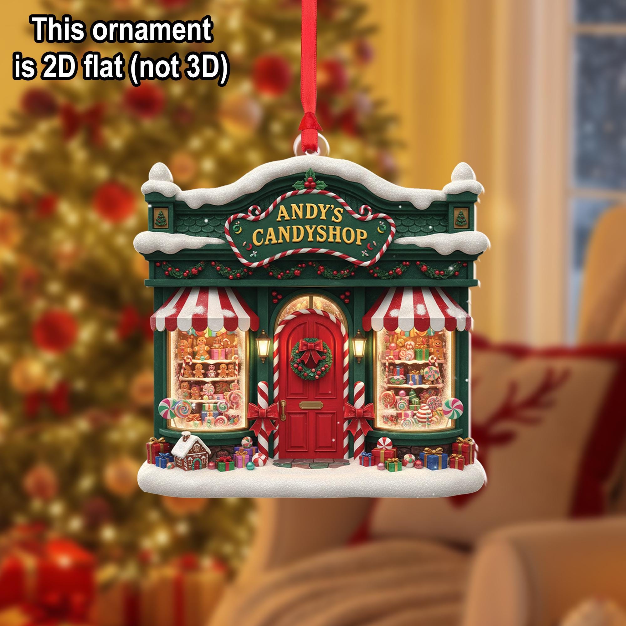 Personalized Candy Shop Christmas Ornament: Retro Gingerbread House Decor