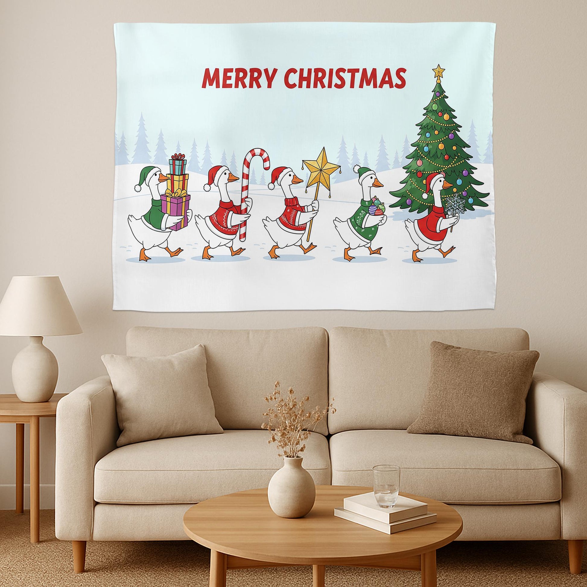 Christmas Goose Tapestry: Funny Holiday Farmhouse Wall Decor