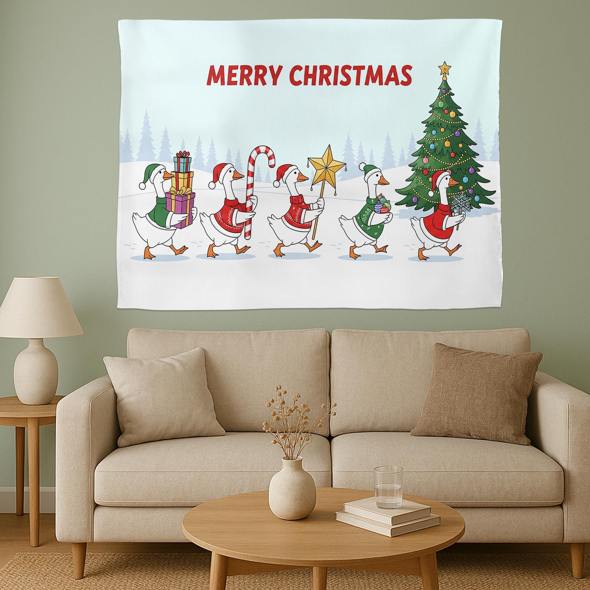 Christmas Goose Tapestry: Funny Holiday Farmhouse Wall Decor