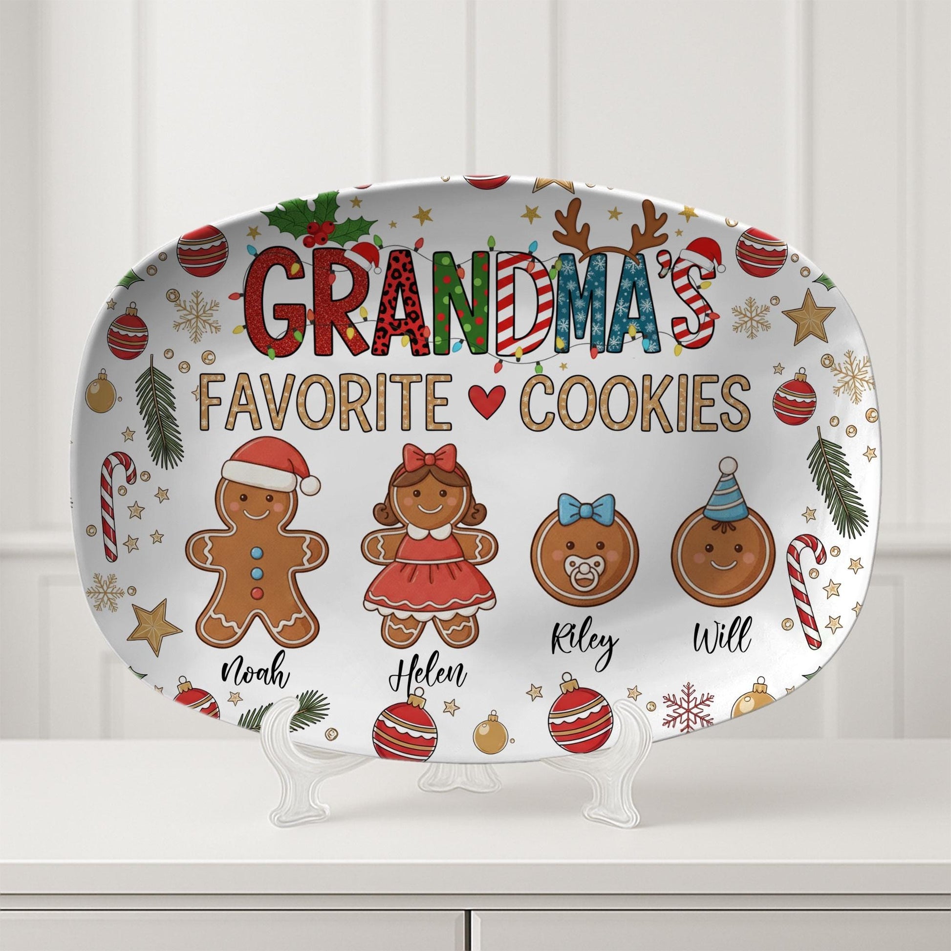 Custom Grandma Gingerbread Family Christmas Platter: Holiday Keepsake Decor - Decor Only