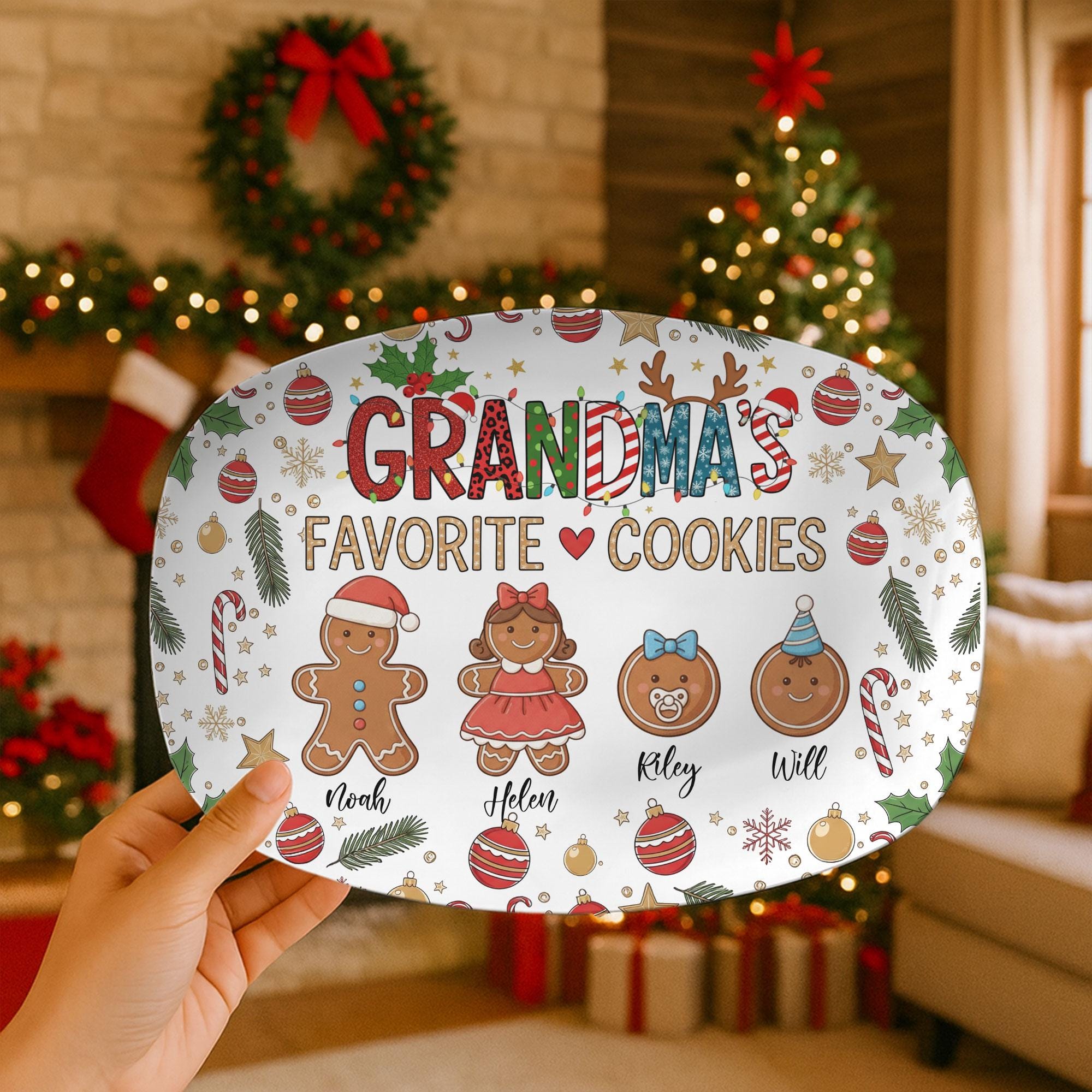 Custom Grandma Gingerbread Family Christmas Platter: Holiday Keepsake Decor - Decor Only
