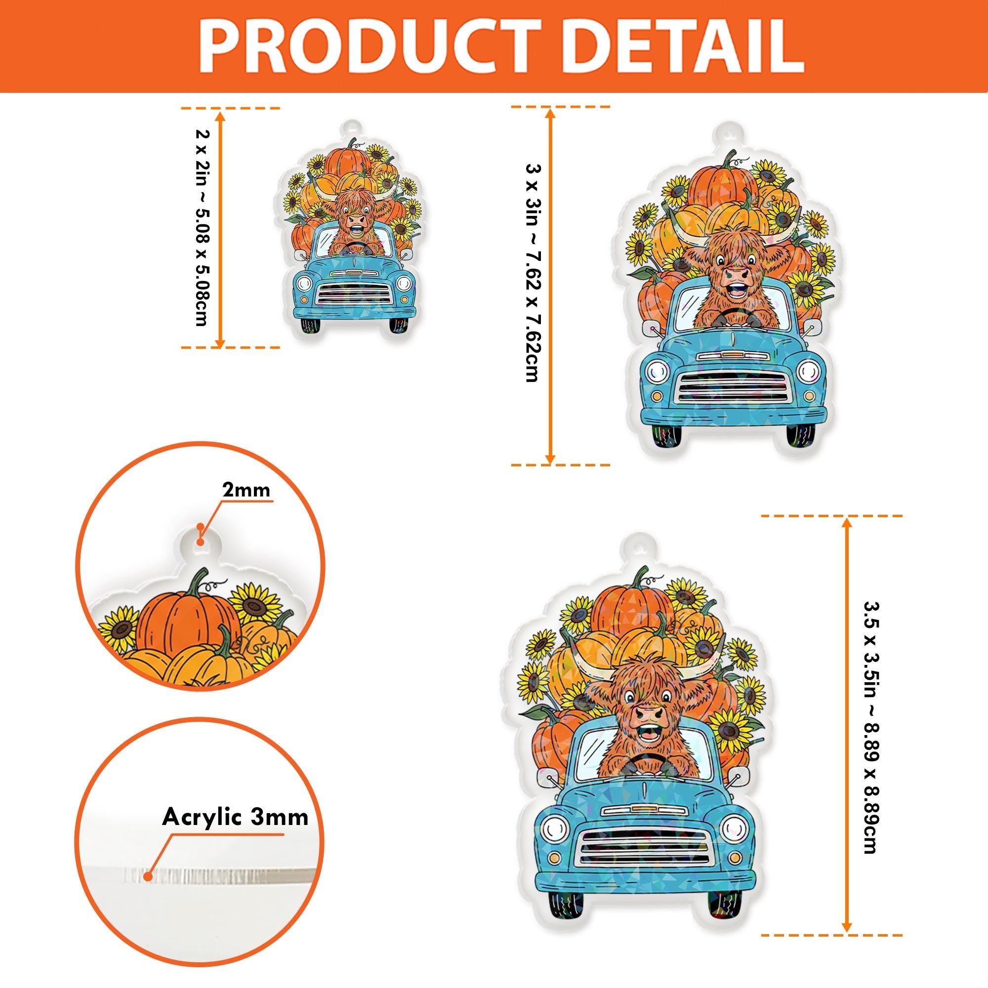 Highland Cow Keychain: Acrylic Pumpkin & Sunflower Charm