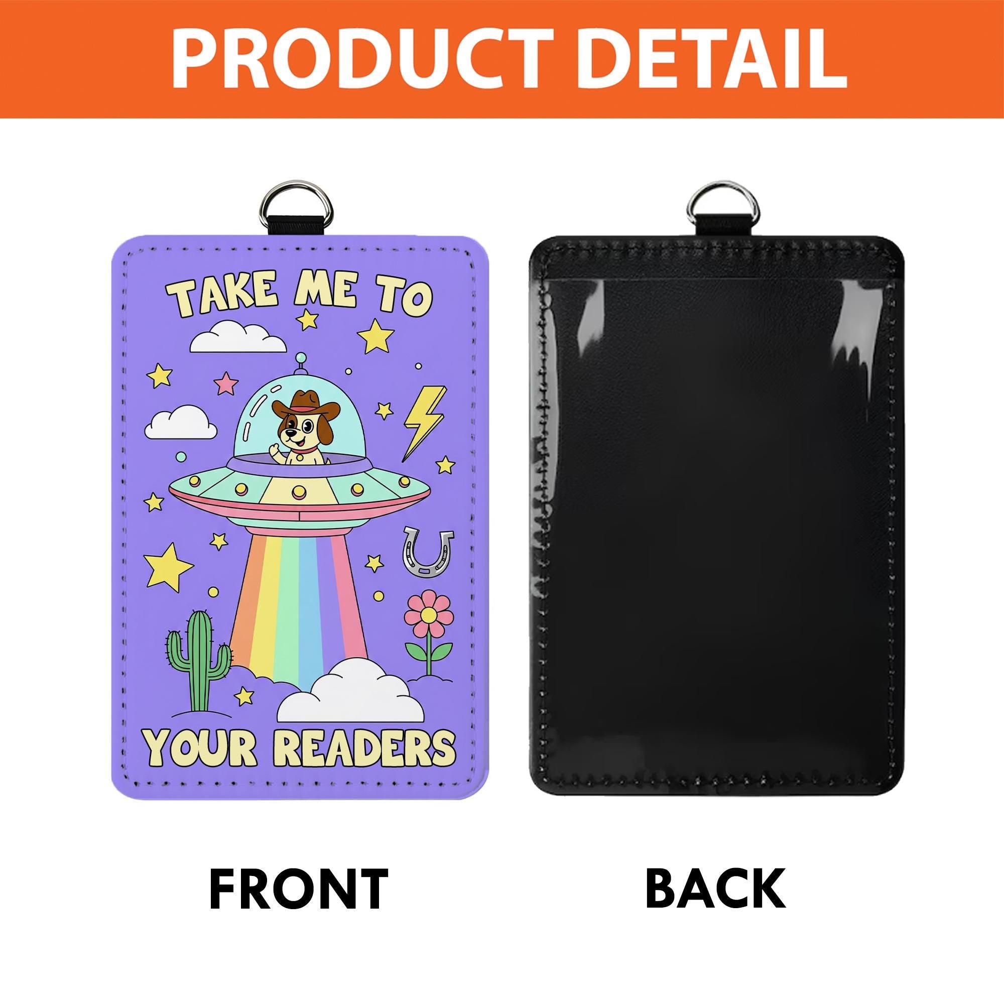 Cute Dog Alien UFO Badge Holder | Rainbow Teacher Lanyard | Funny ID Holder | Take Me To Your Readers Gift | Librarian Accessories